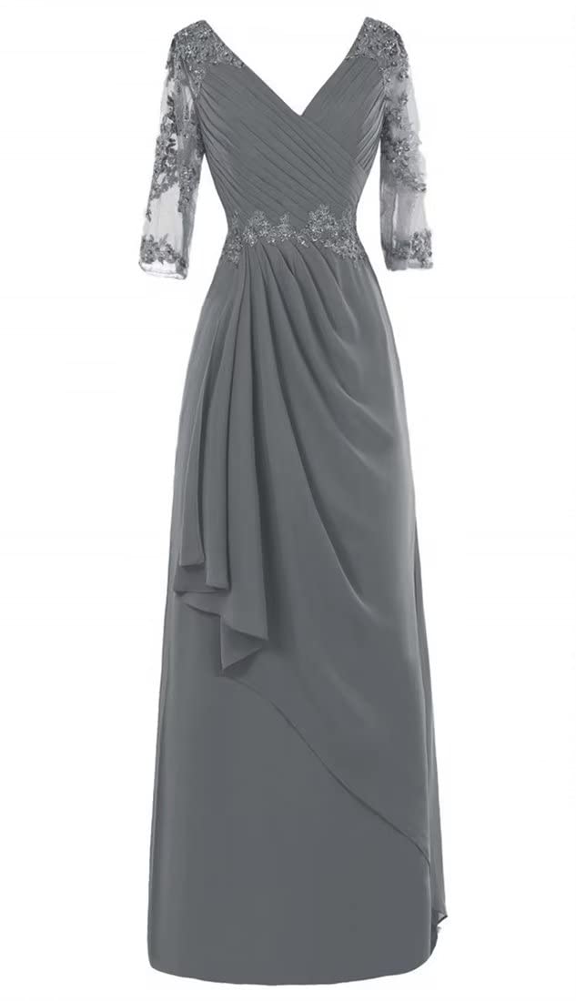 Elegant V-Neck Long Sleeve Mother of the Bride Dress for Wedding - Plus Size Formal Gowns for Mother of the Groom - Perfect for Church Ceremonies, Evening Receptions & Special Occasions