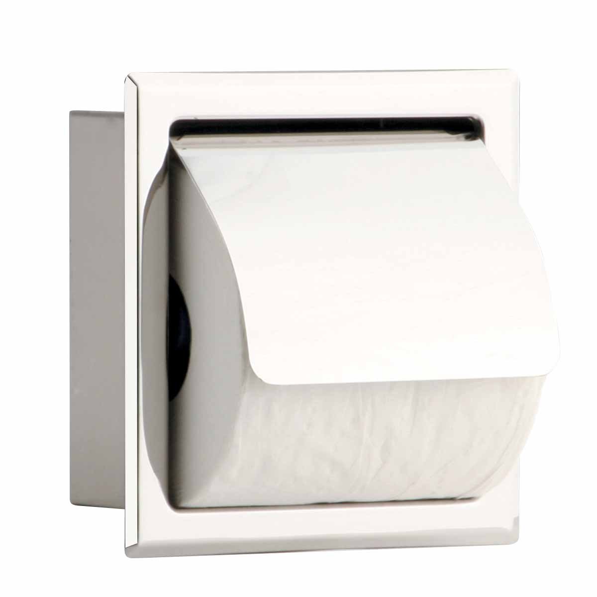 Stainless Steel Recessed Toilet Paper Holder with Lid - Wall Mount Bathroom Tissue Dispenser - Modern Silver Bathroom Decor for Home & Office Use - Pack of 1