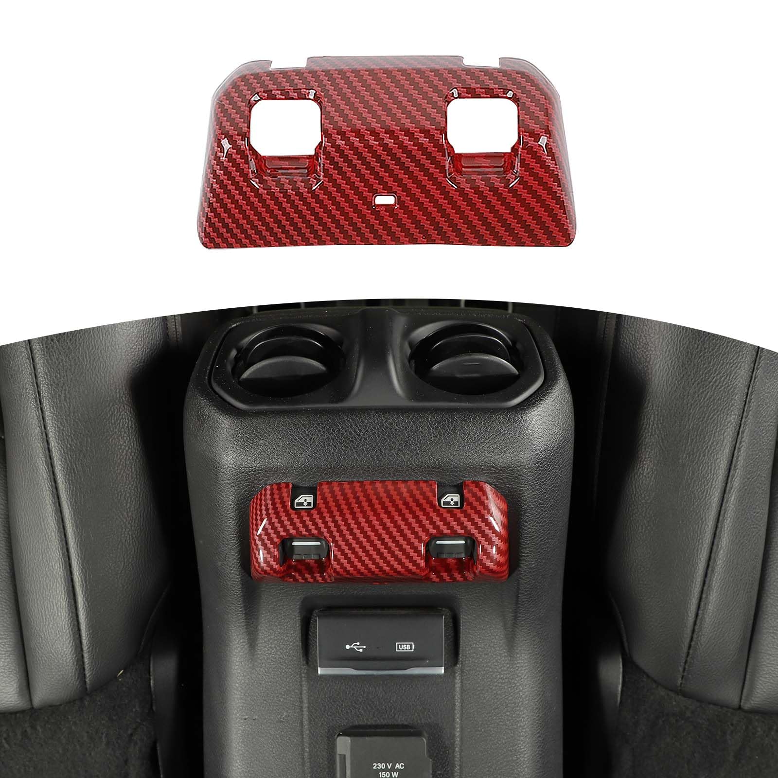 Jeep JL Rear Window Switch Panel Trim Cover - ABS Carbon Fiber Interior Accessories for Jeep Wrangler JL/JLU & Gladiator JT (2018-2023) - Red Color Upgrade - Perfect for Off-Roading & Interior Customization