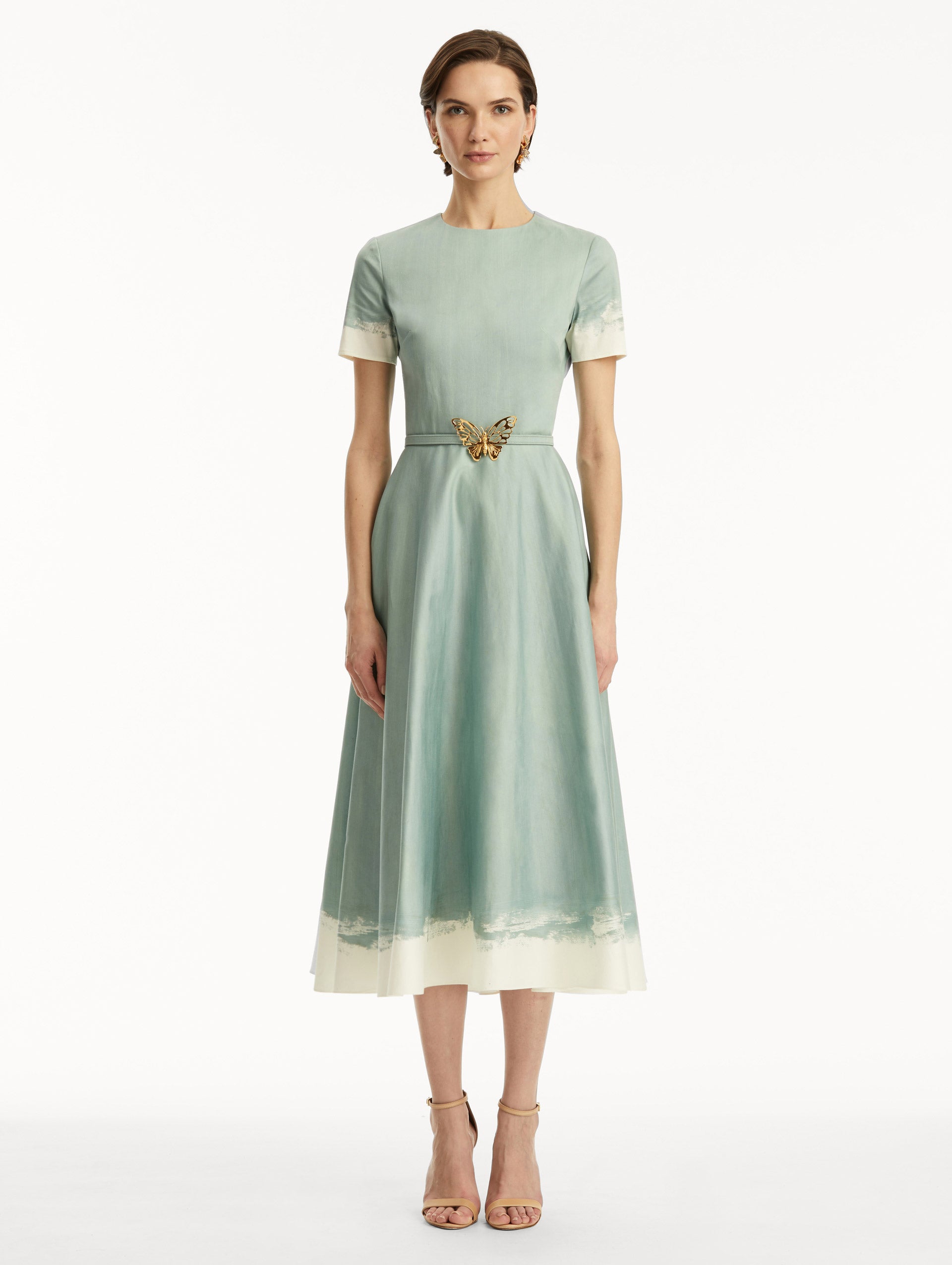Butterfly Belt Cotton Poplin Dress for Women - Elegant Summer Floral Dress with Adjustable Waist - Perfect for Weddings, Parties & Casual Outings