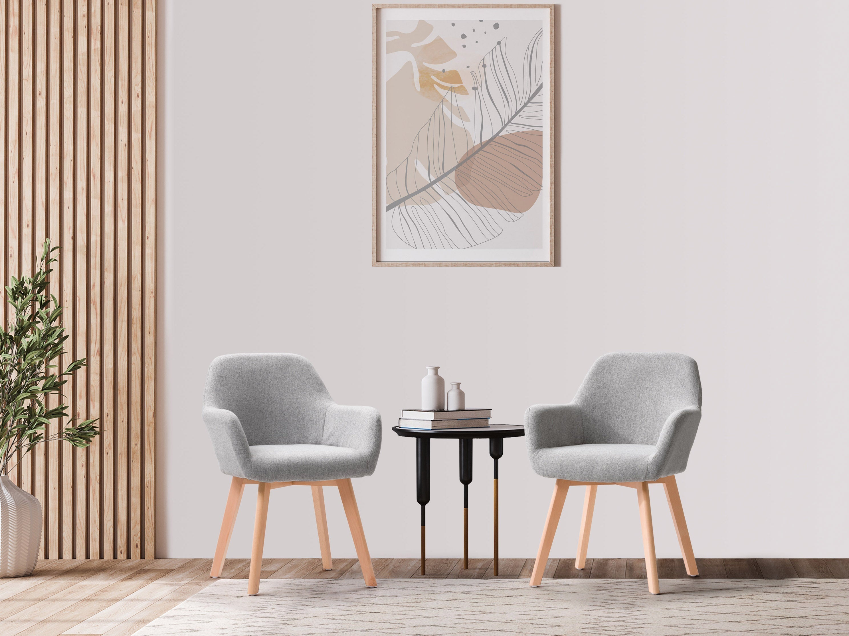 Modern Light Grey Dining Chairs Set of 2 - Upholstered Kitchen Chairs with Wooden Legs for Dining Room, Breakfast Nook & Small Spaces