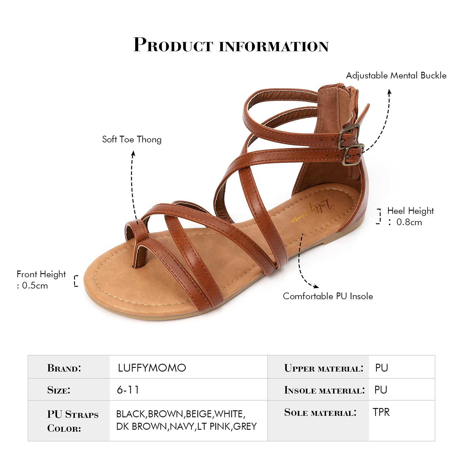 Luffymomo Women's Gladiator Sandals - Flat Fisherman Thong Sandals with Cross Straps | Comfortable Summer Beach Walking Shoes for Women