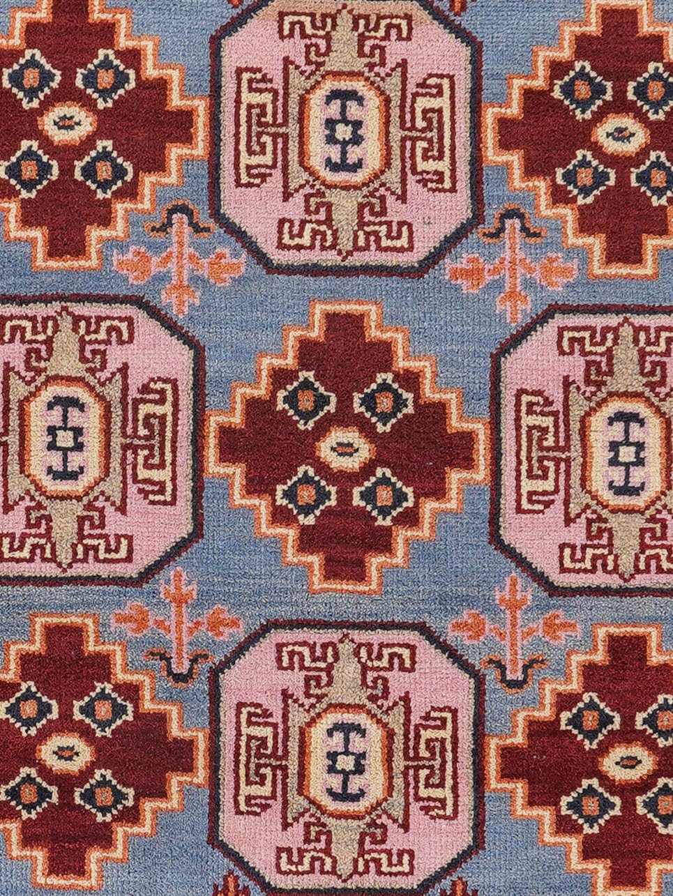 Hand Knotted Wool & Silk Eco-Friendly Oriental Area Rug 5'x8' Rectangle - Aqua Cream Traditional Design, Medium Pile Handmade Rug (AF0117) - Perfect for Living Room, Bedroom & Home Decor