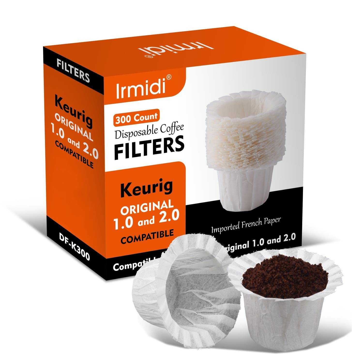 Premium Irmidi 300-Count Disposable Coffee Paper Filters - Compatible with Keurig Single Serve 1.0 & 2.0 Brewers, Fits All K-Cup Brands - Perfect for Home, Office, and Restaurant Use (300 Filters)