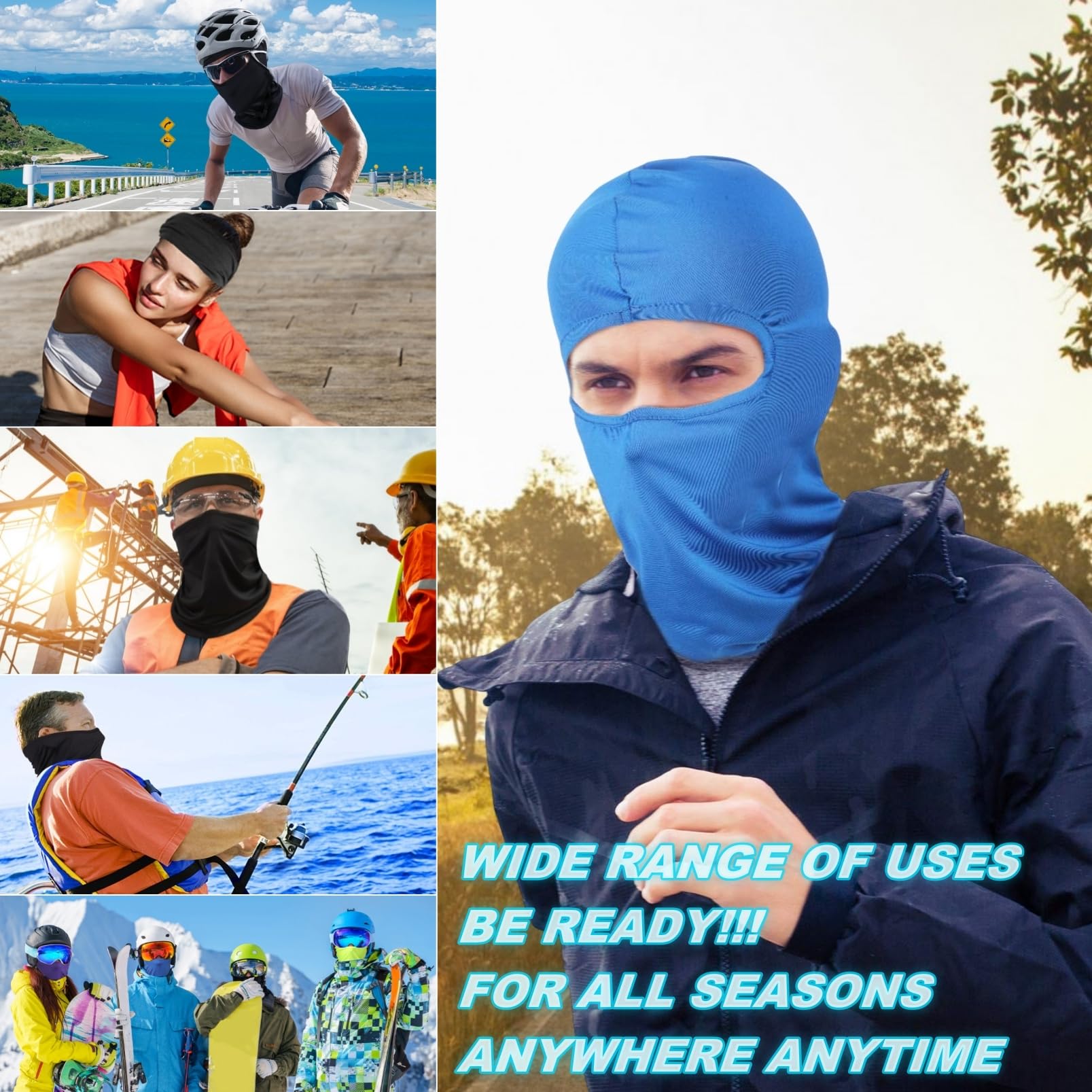 Balaclava Ski Face Mask - Cooling Neck Gaiter & Full Face Cover Hood for Men & Women (6 Pack) | Winter Sports, Motorcycle Riding, Outdoor Activities