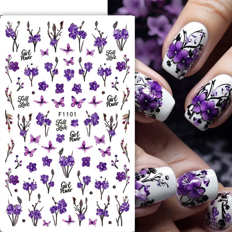 3D Yellow Butterfly Flower Nail Stickers F1095 - Elegant Nail Art Decals for Manicure, Perfect for Parties, Weddings & Special Occasions