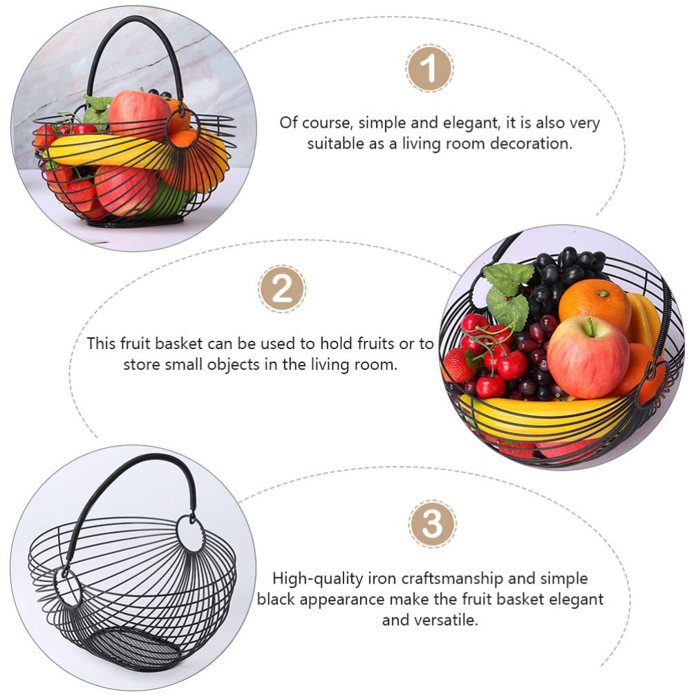 Cabilock Wrought Iron Fruit Basket with Handle - Portable Hollow-Out Design for Living Room, Kitchen & Dining Room - Multifunctional Home Decor Storage Shelf