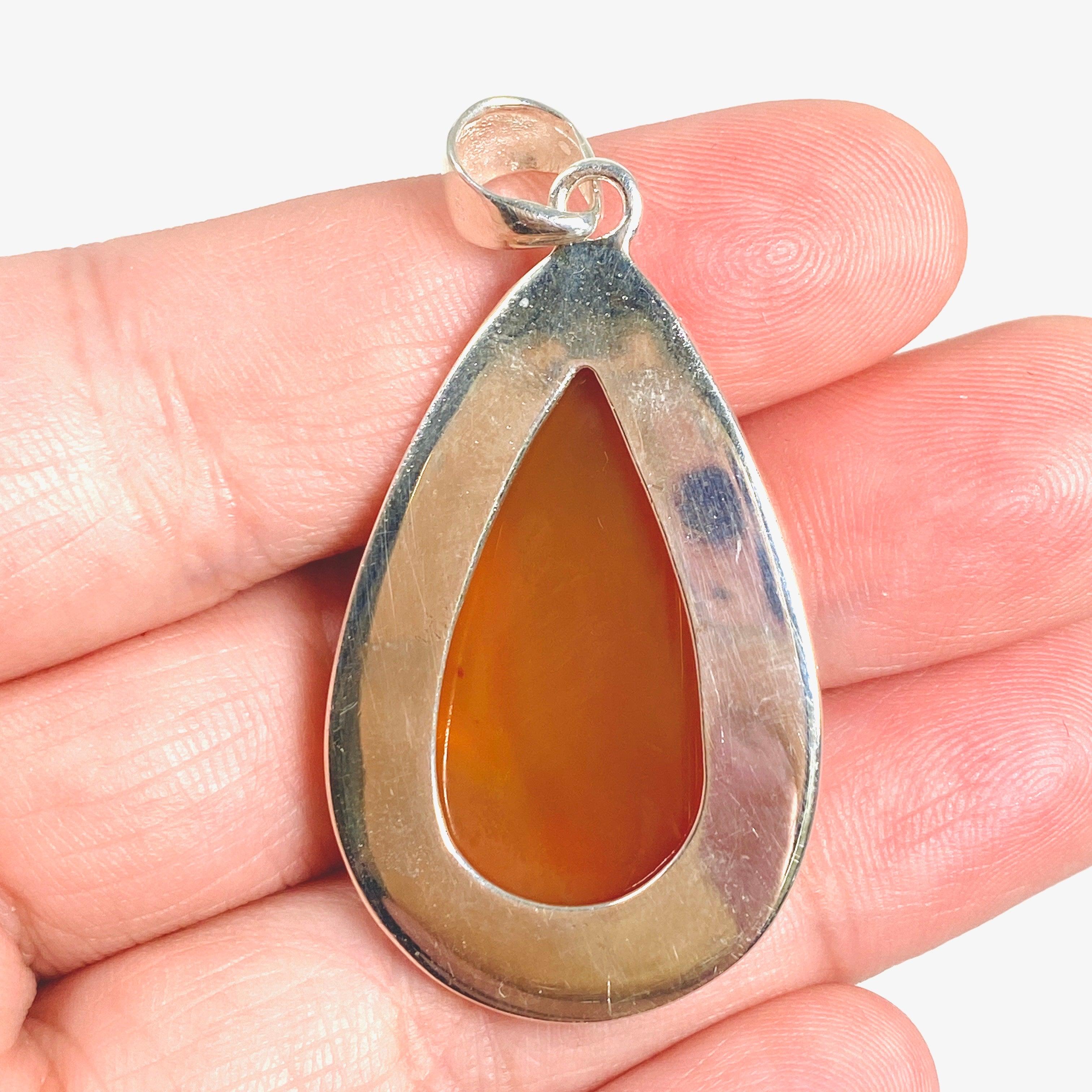 Natural Carnelian Silver Teardrop Pendant Necklace KPGJ3674 - Elegant Jewelry for Women, Perfect for Parties, Weddings & Everyday Wear