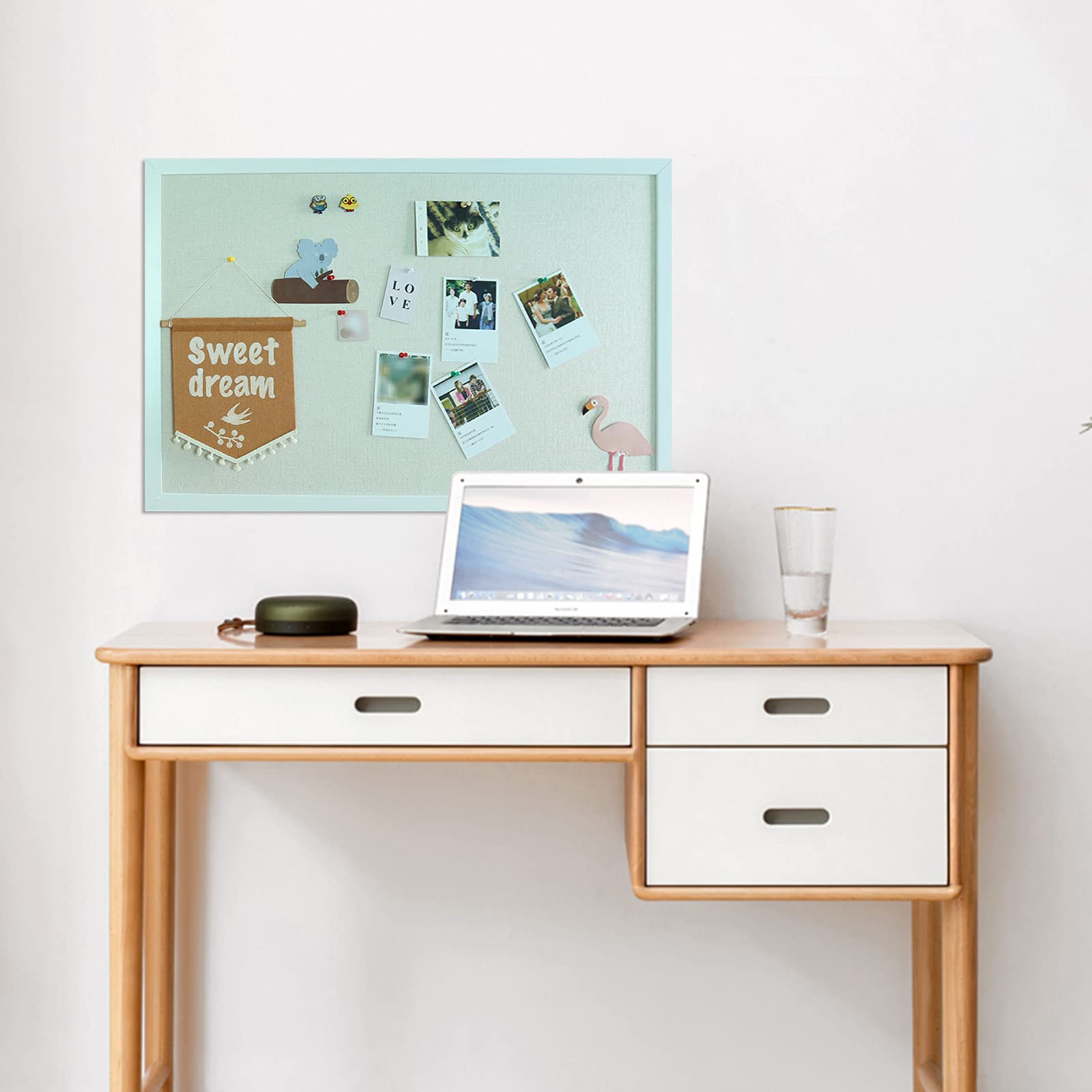 Premium Cork Linen Bulletin Board with White Wooden Frame - 50x70cm Decorative Hanging Pin Board for Photos, Notes & Memos | Perfect for Home, Kitchen, Office & School Organization & Wall Decor