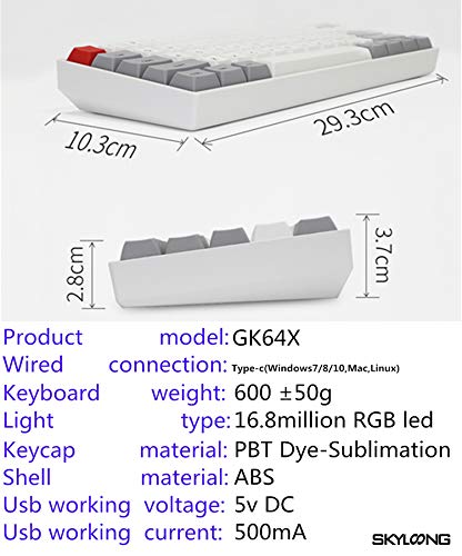 KPREPUBLIC GK64X Hot Swappable Custom Mechanical Keyboard with Kailh Silent Red Switches, RGB LED Backlit, Type-C, Split Spacebar - White Case & Grey Keycaps for Office, Gaming & Typing Enthusiasts
