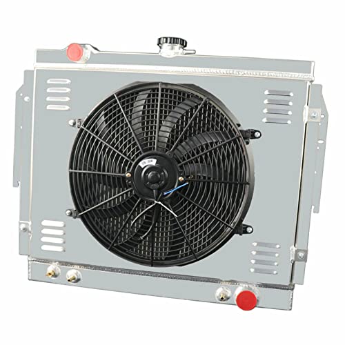 4 Row Aluminum Radiator with Shroud, Fan & Relay Kit - Compatible with 79-93 Dodge D/W 100 200 250 350 5.2L 5.9L V8 Engines - High Performance Cooling Upgrade for Trucks & Off-Road Vehicles
