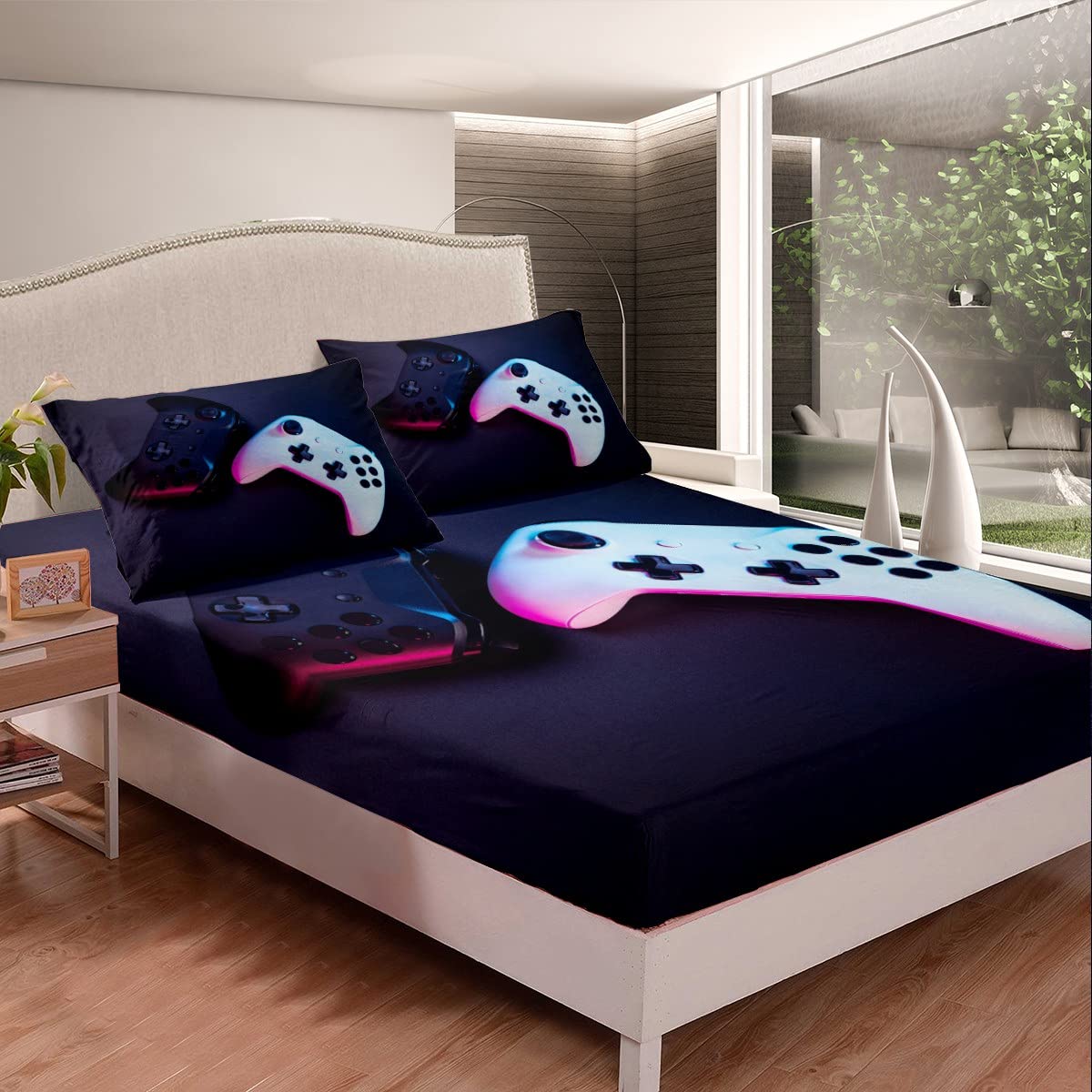 Feelyou Queen Size Gaming Bedding Set for Boys & Teens - Breathable Video Game Bed Cover with Deep Pockets - Perfect for Game Rooms & Teen Bedrooms