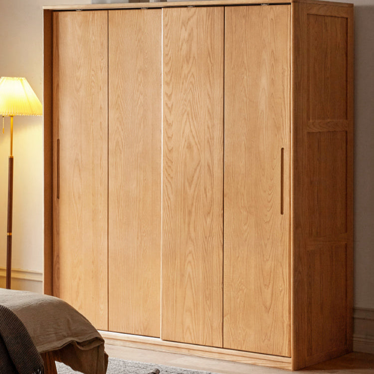 Solid Oak & Ash Wood Sliding Door Wardrobe - Spacious Closet Organizer for Bedroom, Living Room, and Office Storage