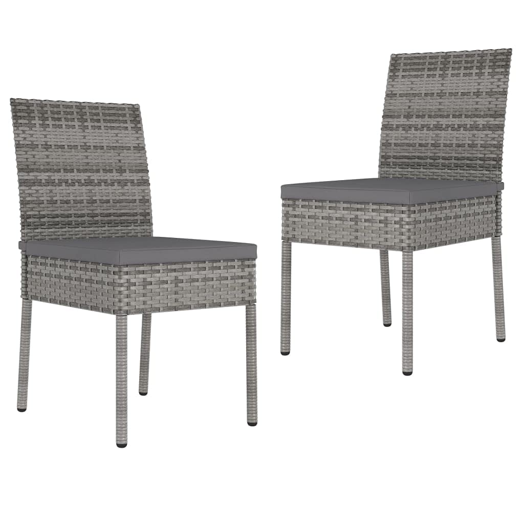 Stylish Gray Poly Rattan Dining Chairs Set of 2 - Modern Bistro Cafe Side Chairs for Indoor Kitchen, Outdoor Patio & Restaurant Use - Durable Patio Furniture for Dining Room, Club or Garden Setting