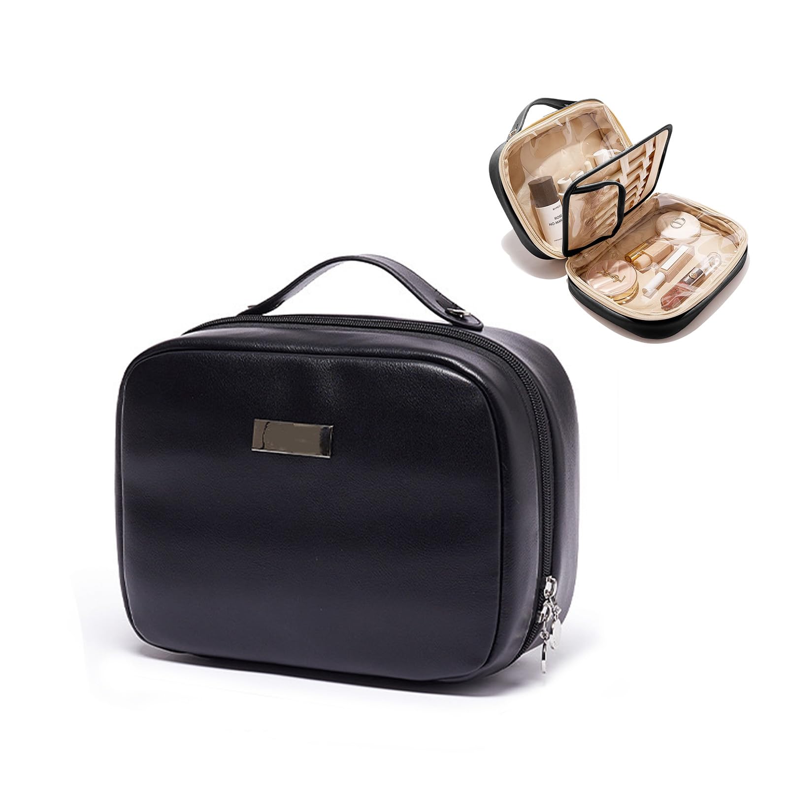 Large Waterproof PU Leather Cosmetic Bag for Women - Travel & Toiletry Organizer