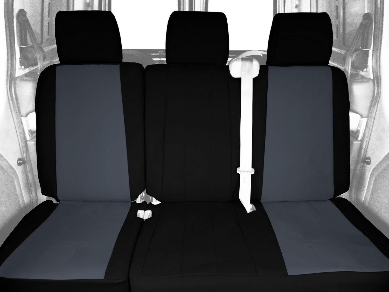 2014-2017 Jeep Cherokee Seat Covers - CalTrend 60/40 Split Rear Bench Cordura Fabric Covers in Charcoal with Black Trim | Durable Protection for Off-Roading & Daily Commute