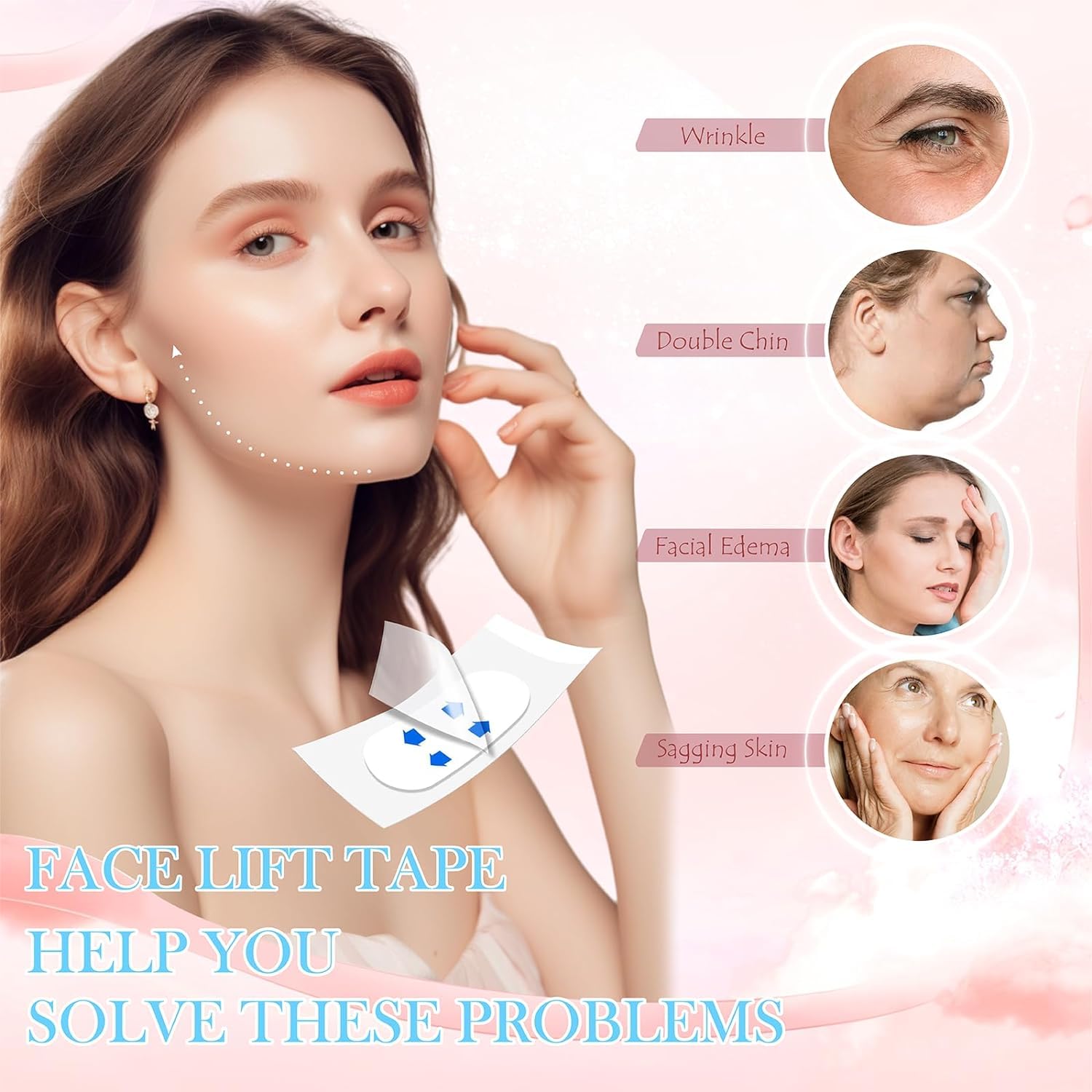 Instant Face Lift Tape - Invisible Stickers for Jowls & Double Chin - 60PCS - Perfect for Makeup & Skin Tightening