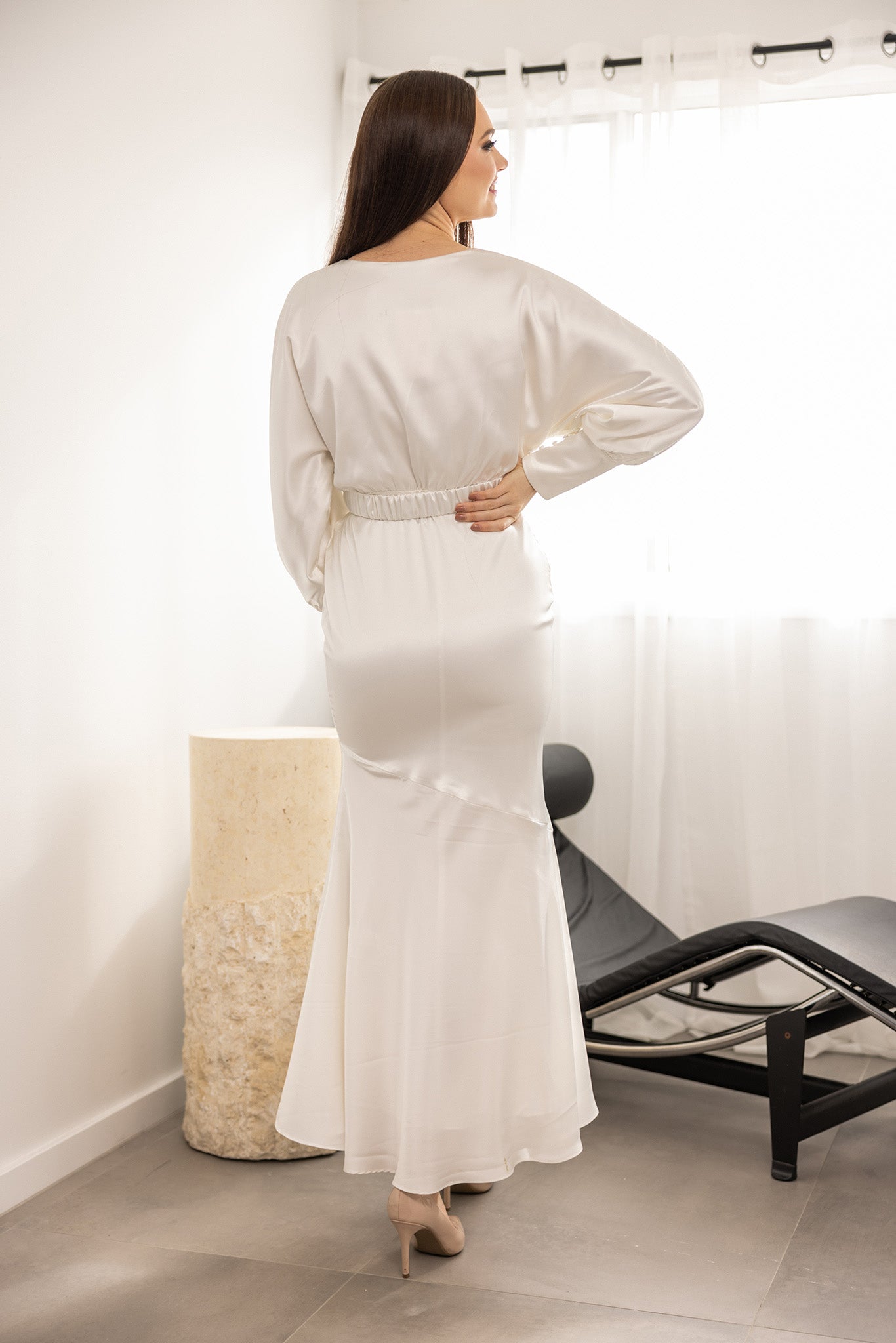 Emilijah Women's Satin Dress - Elegant Long Sleeve Party Gown for Evening Events, Weddings & Special Occasions