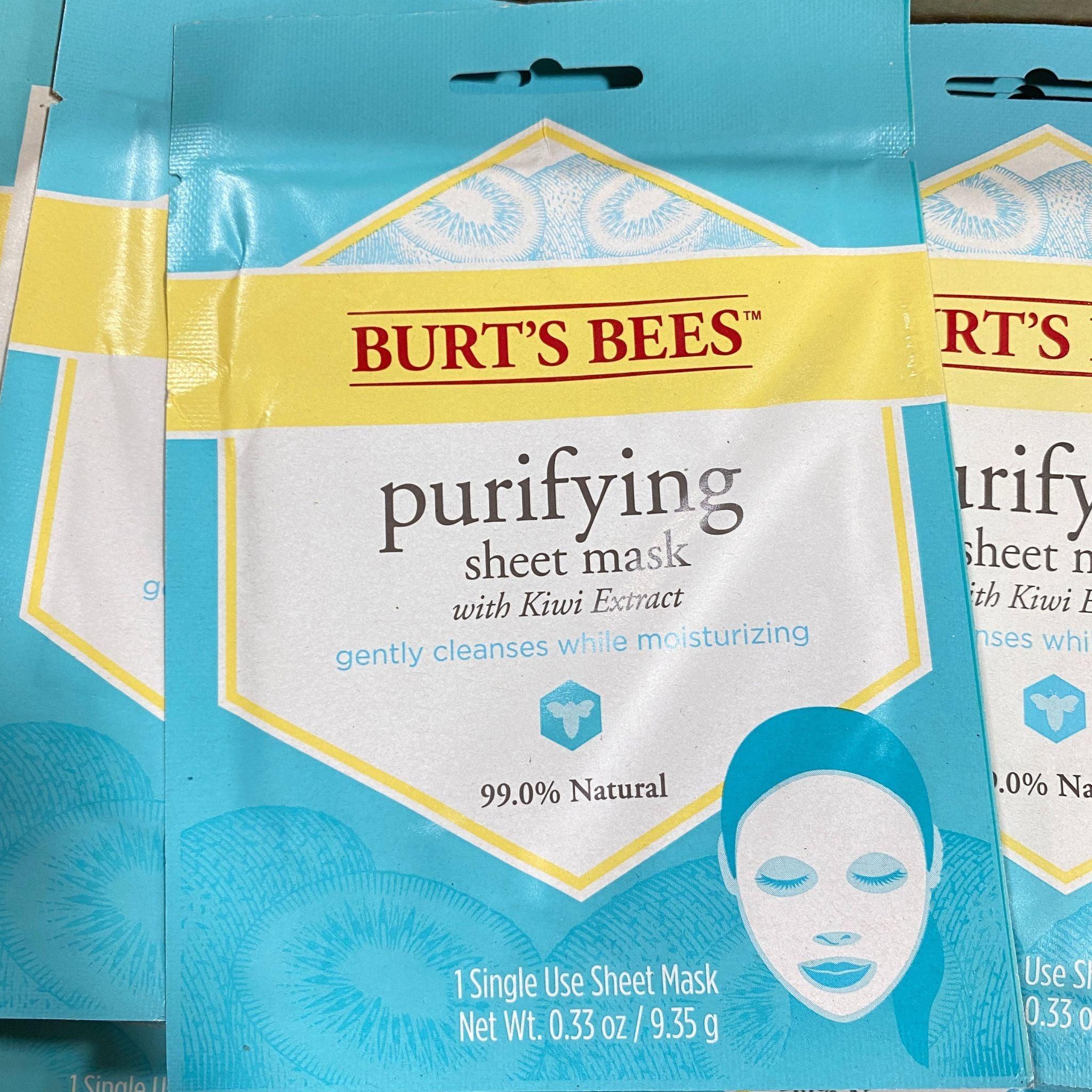 Burt's Bees Purifying Sheet Mask with Kiwi Extract - 96 Pcs Box | Deep Cleansing & Hydrating Facial Mask for Glowing Skin | 99% Natural Ingredients | Perfect for Daily Skincare Routine & Spa Nights