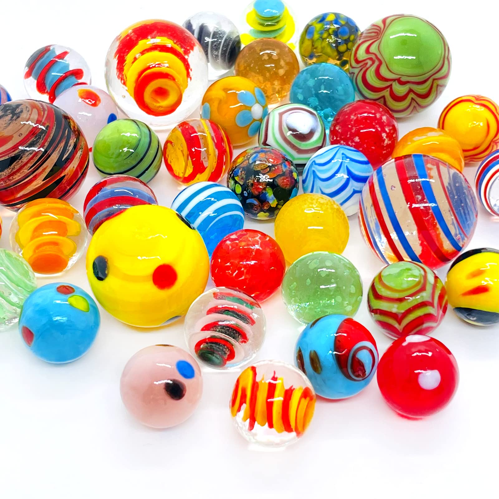 40 PCS Glow in The Dark Glass Marbles - Assorted Sizes Bulk Set for Kids 6+ Years Old, Shooter Marbles for Boys & Girls - Perfect for Games, Collections & DIY Crafts