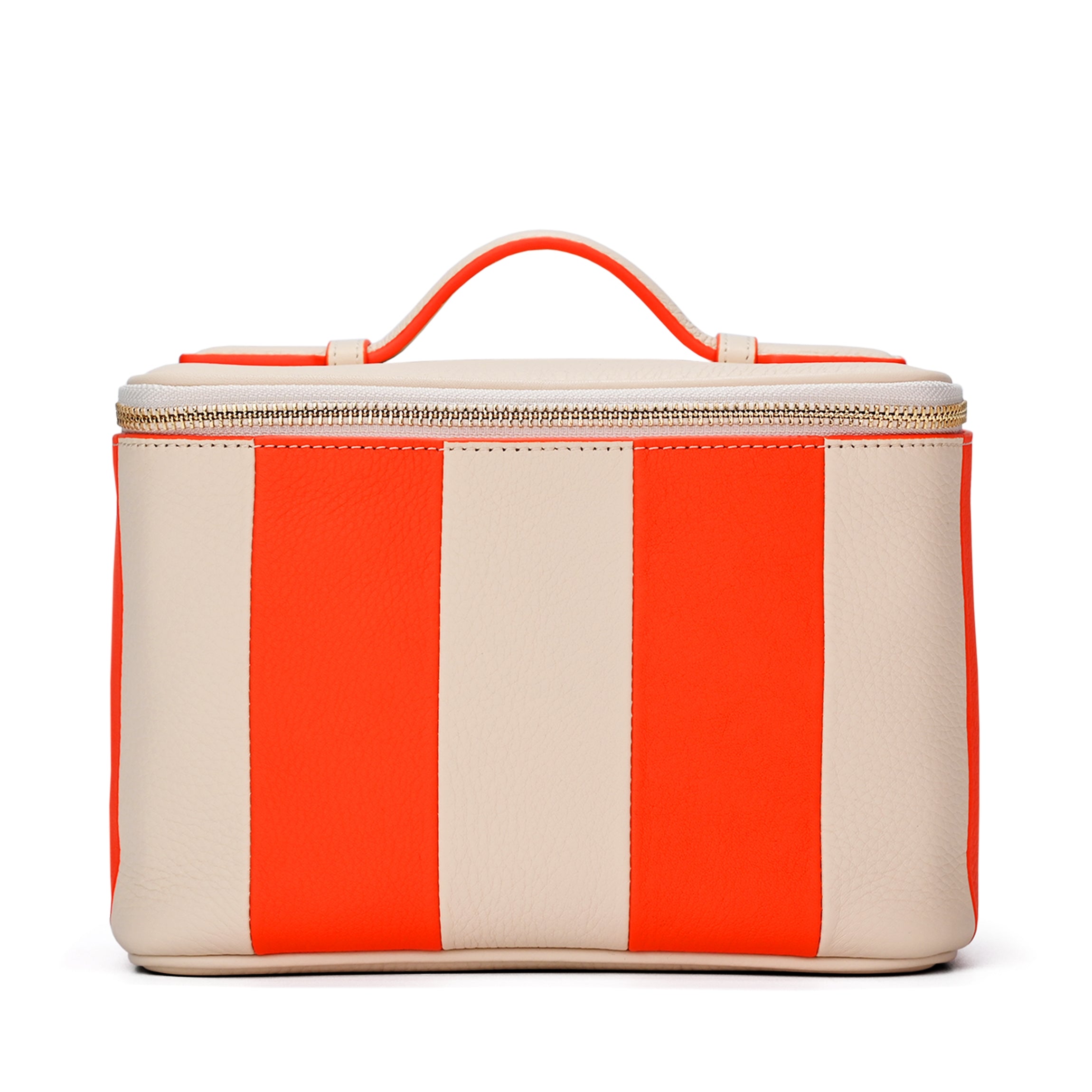 Professional Medium Train Case Makeup Organizer - Clementine/Sand Stripe Design for Travel, Salon & Home Storage | Durable Cosmetic Storage Solution for Makeup Artists & Beauty Enthusiasts
