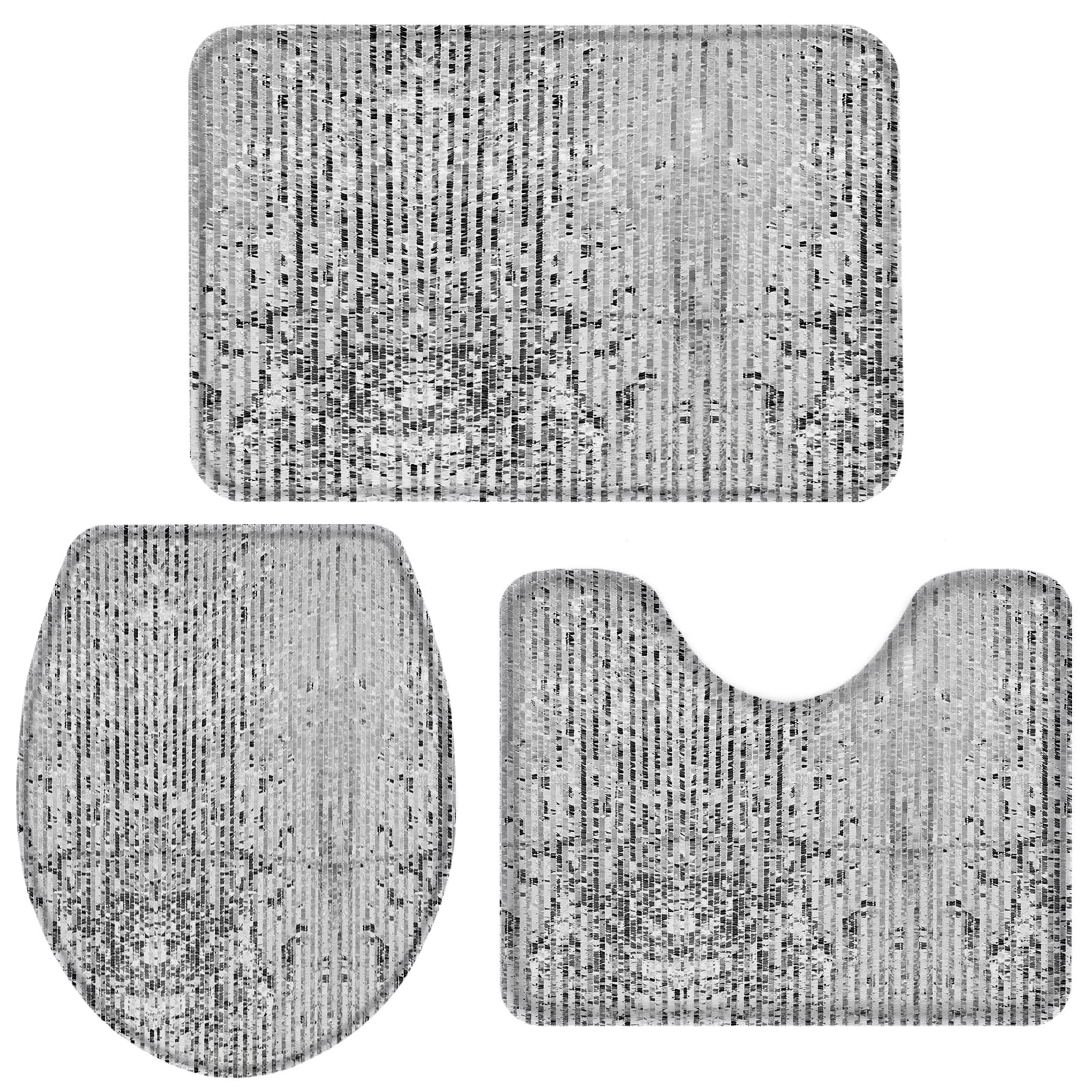 Non-Slip 3-Piece Silver Sequins Bath Rug Set - U-Shaped Contour Mat, Toilet Lid Cover & Floor Mat for Bathroom, Shower & Tub | Soft, Absorbent & Durable Bathroom Decor for Modern Homes