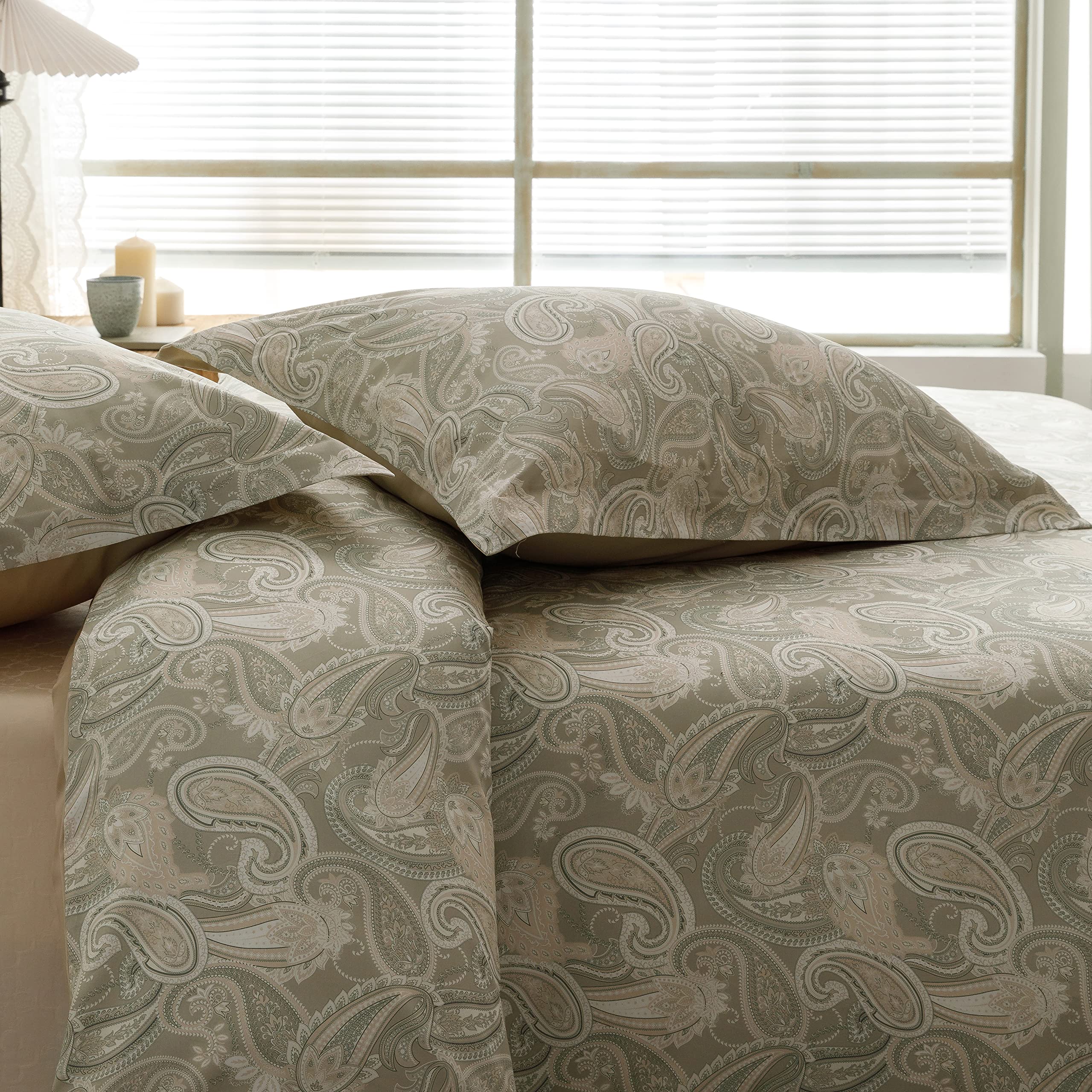 Premium Egyptian Cotton Duvet Cover King Size - 100% Long Staple Sateen Weave, Silky Soft Bohemian Style with Zipper Closure, Paisley Pattern 3-Piece Set (104