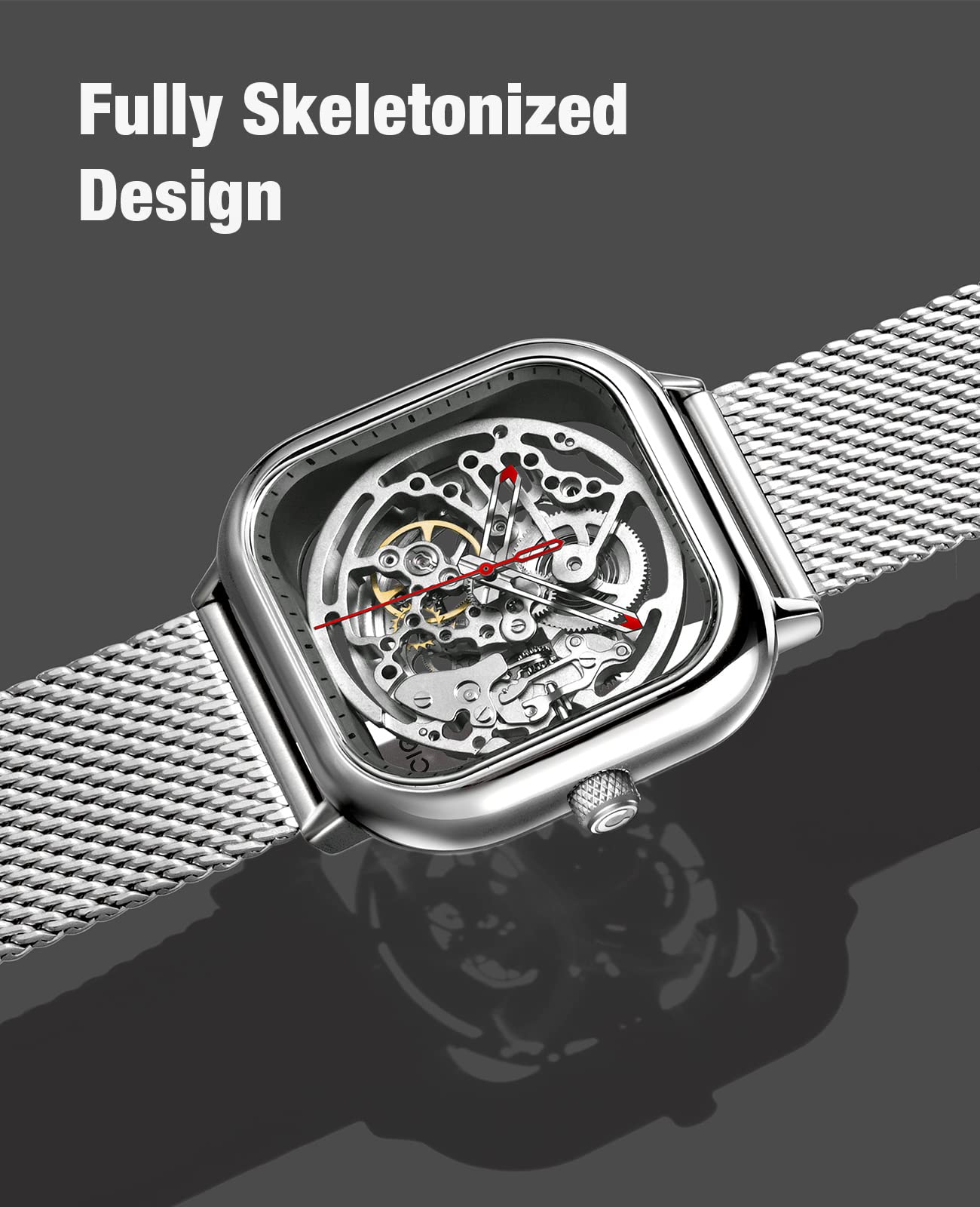 CIGA Design Automatic Mechanical Watch C Series - Skeleton Analog Wristwatch for Men & Women with Milanese & Leather Straps, Sapphire Crystal Glass - Perfect for Business, Formal Events & Luxury Gifts