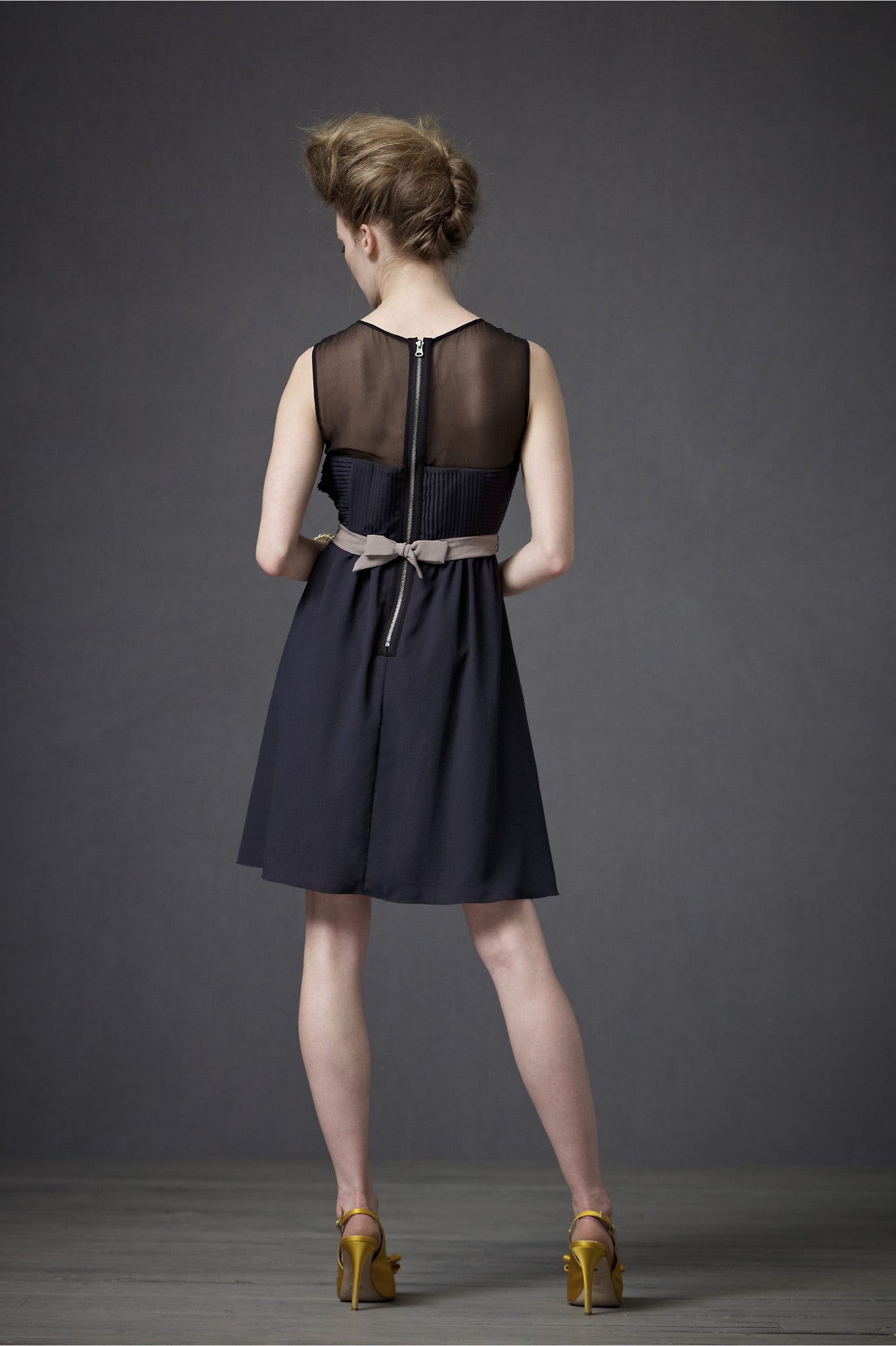 BHLDN Origami Pleated Dress in Charcoal - Elegant Formal Wear for Weddings, Parties & Special Occasions
