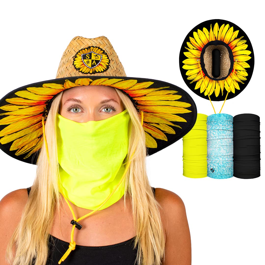 SA Company Men's Summer Straw Beach Hat with 3 Face Shields - UV Protection Sun Hat for Outdoor Activities, Fishing, Hiking & Travel