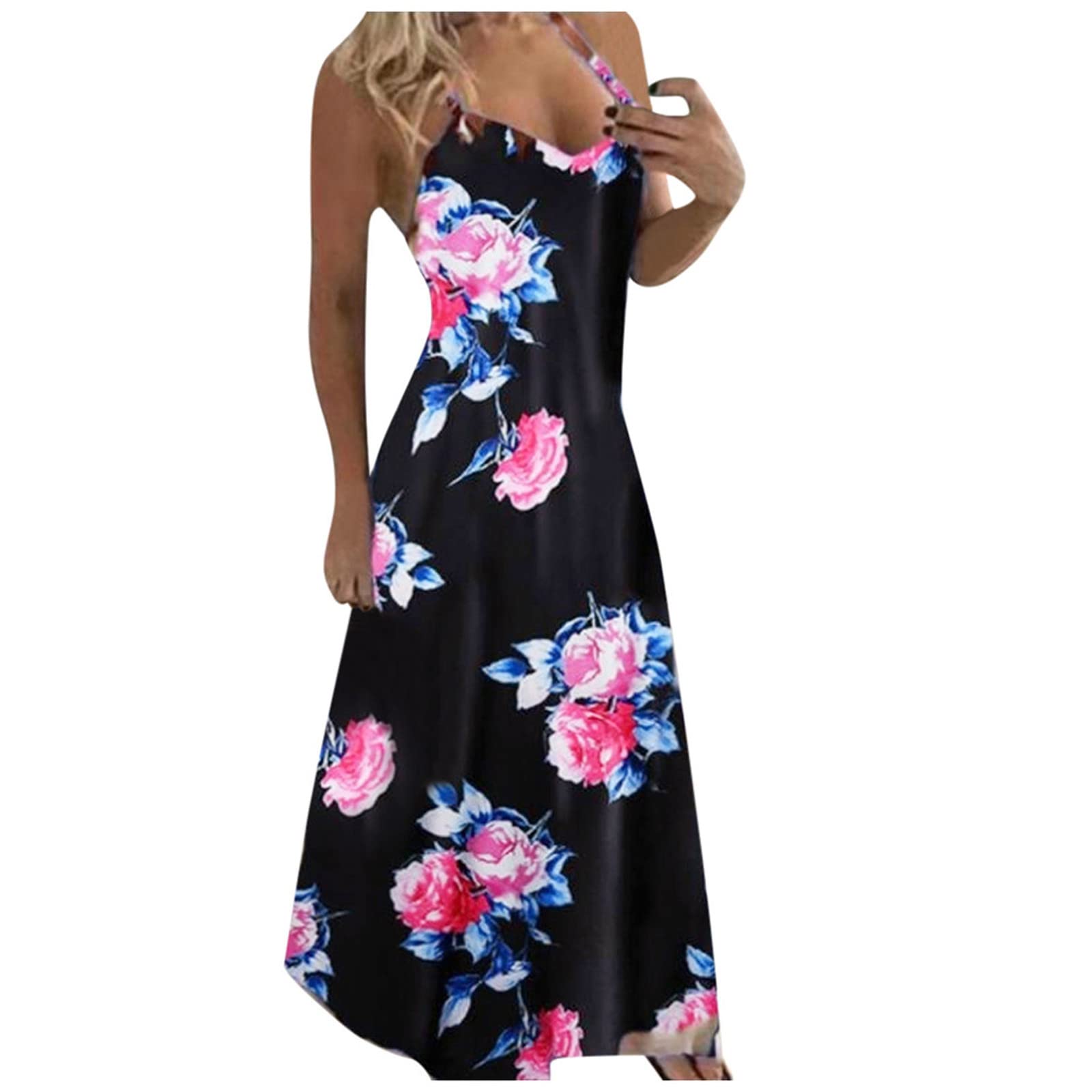 Women's Sleeveless Flowy Printed Sundress with Pockets - Casual Long Maxi Dress for Summer | Beach Cover Up, Vacation Outfit, Boho Chic Fashion