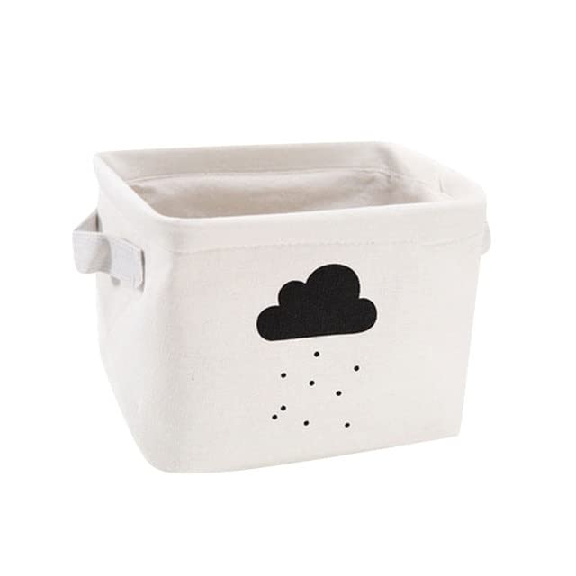 JUCHENG Cotton Linen Storage Basket - Desktop Organizer for Cosmetics, Toys & Sundries | Small Cloth Storage Box with Cartoon Design | Perfect for Bedroom, Office & Nursery Organization
