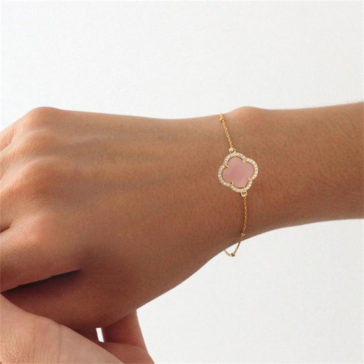 18K Gold Plated Lucky Clover Crystal Adjustable Bracelet for Women - Elegant Adjustable Fashion Jewelry, Birthday Gift for Her - Perfect for Everyday Wear, Special Occasions & Gift Giving