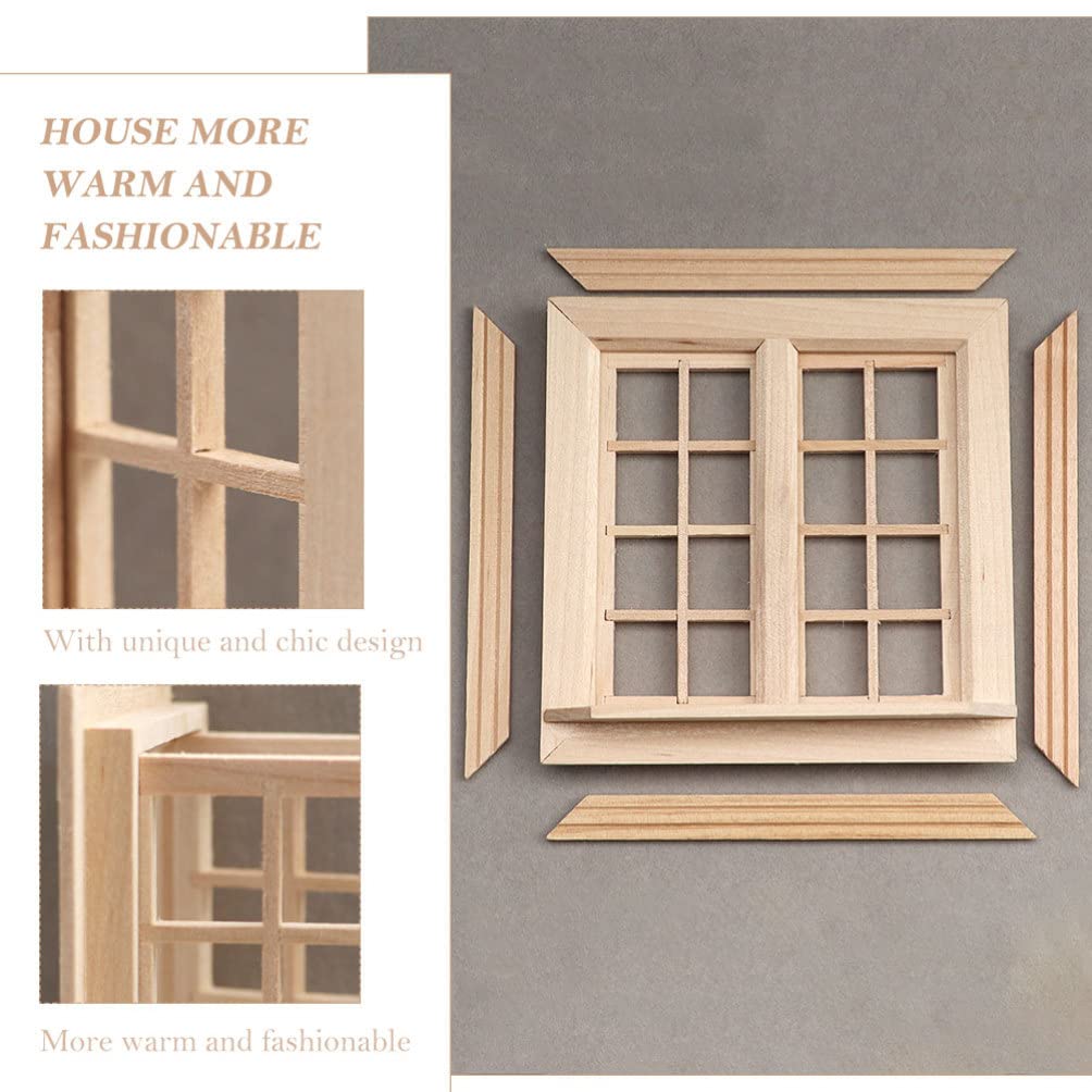 1:12 Scale Miniature Wooden Window Frame for Dollhouse - Handcrafted Mini Furniture with Wooden Doors - Perfect for Dollhouse Decor, DIY Crafts, and Model Scenes