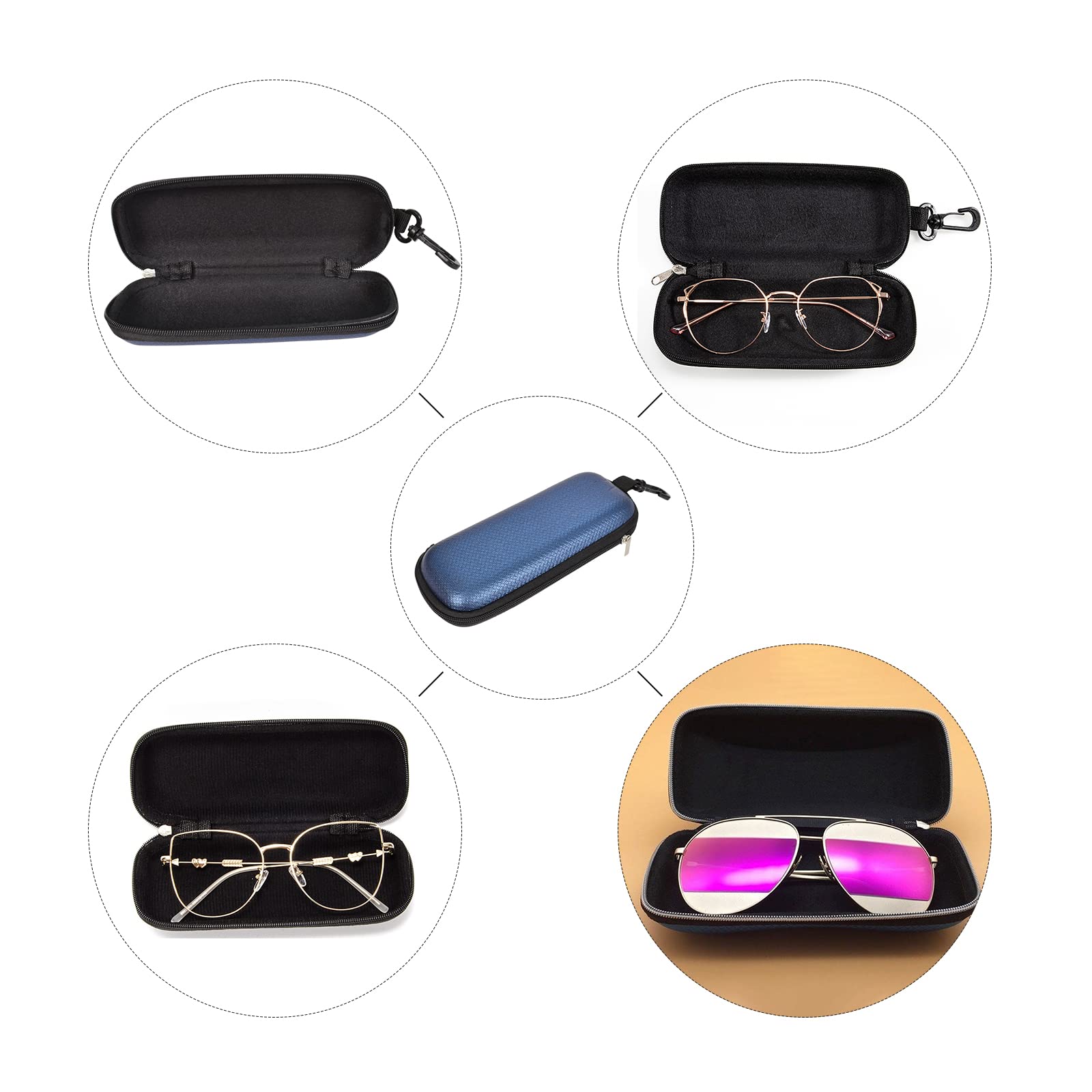 Premium Leather Eyeglass Case with Zipper - Soft, Portable & Durable Blue Glasses Holder for Travel, Work & Everyday Use