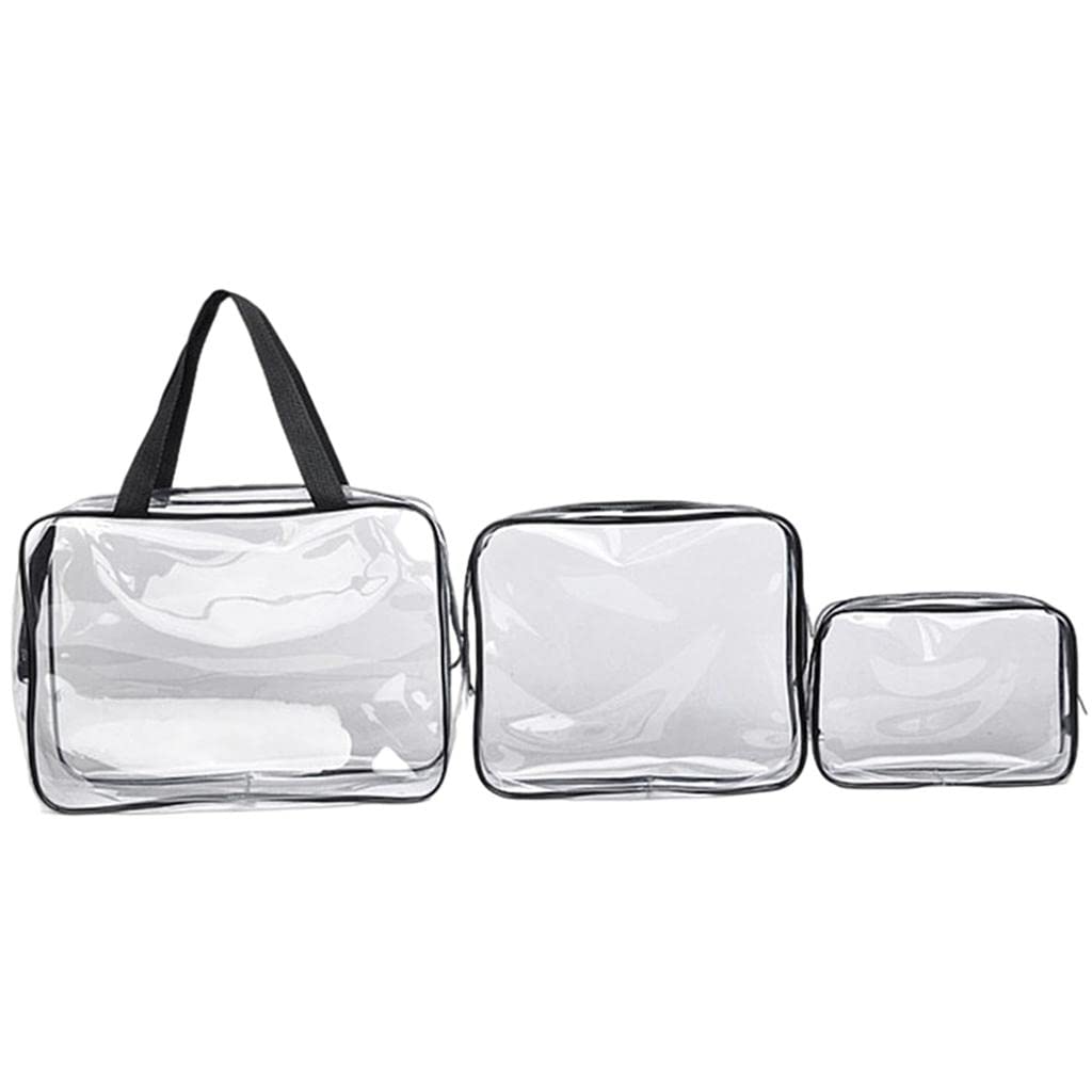 3 Pack Waterproof Clear Makeup Bags - Travel Cosmetic Organizer Pouch for Toiletries, Makeup Brushes & Accessories (Black) | Perfect for Gym, Beach & Everyday Use