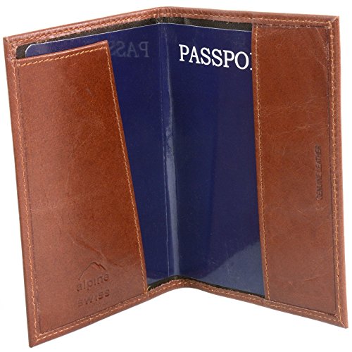 Alpine Swiss RFID Blocking Leather Passport Holder - Travel Wallet for ID Protection & Credit Card Security - Perfect for International Travel & Business Trips (Brown)