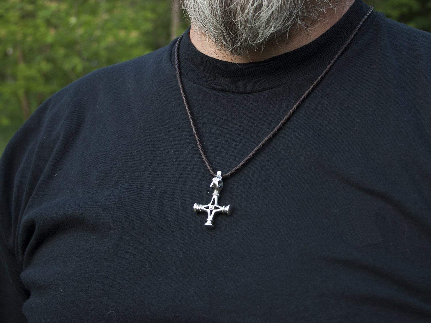 Viking Wolf Cross Necklace 925 Sterling Silver - Large Men's Norse Thor's Hammer & Fenrir Pendant - Handmade Nordic Gothic Jewelry for Men - Perfect for Father's Day Gifts, Viking Cosplay, and Norse Mythology Enthusiasts