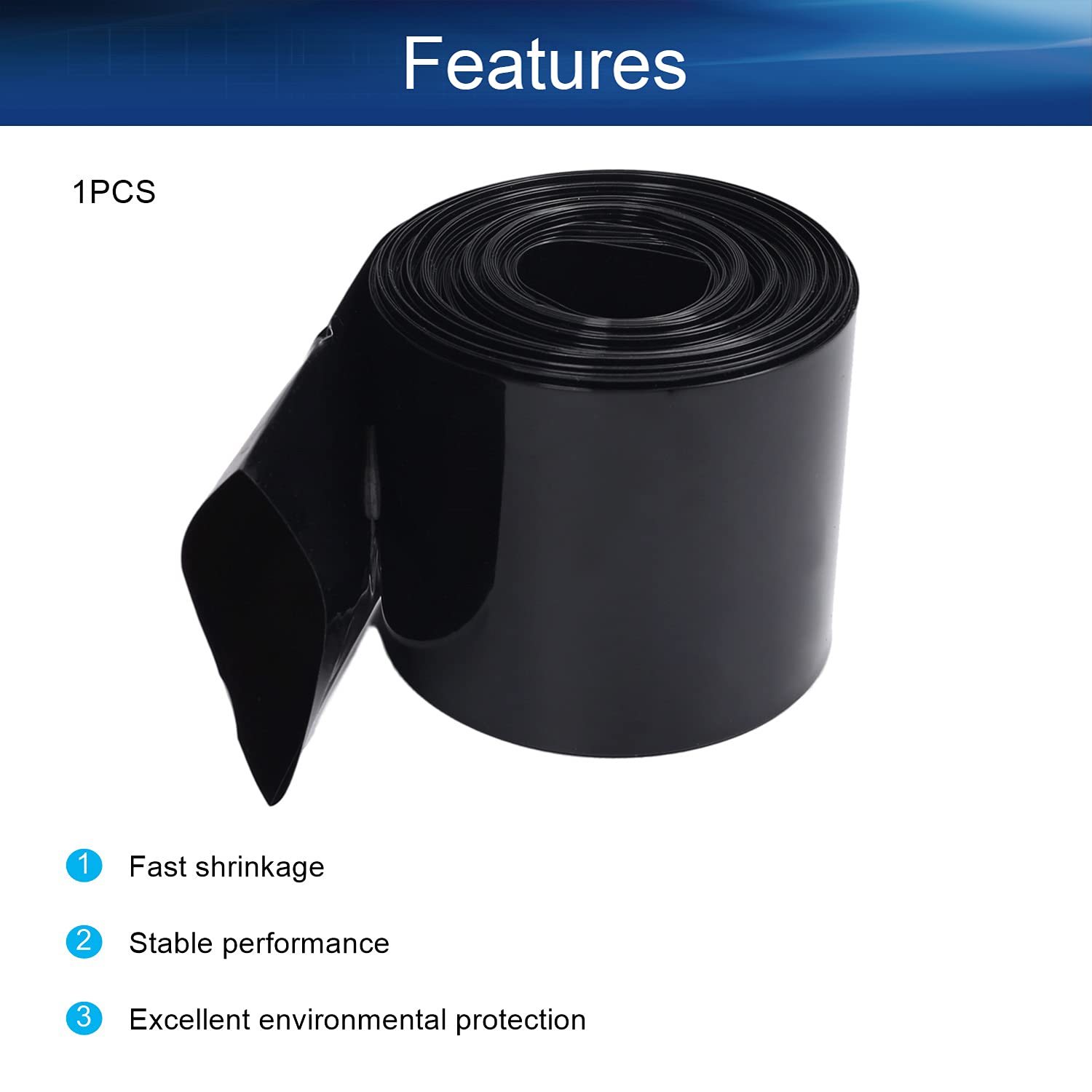 Auniwaig 60mm x 10m PVC Heat Shrink Tubing for Battery Packs - Black Power Cable Sleeve for DIY, Electronics, and Automotive Wiring Protection