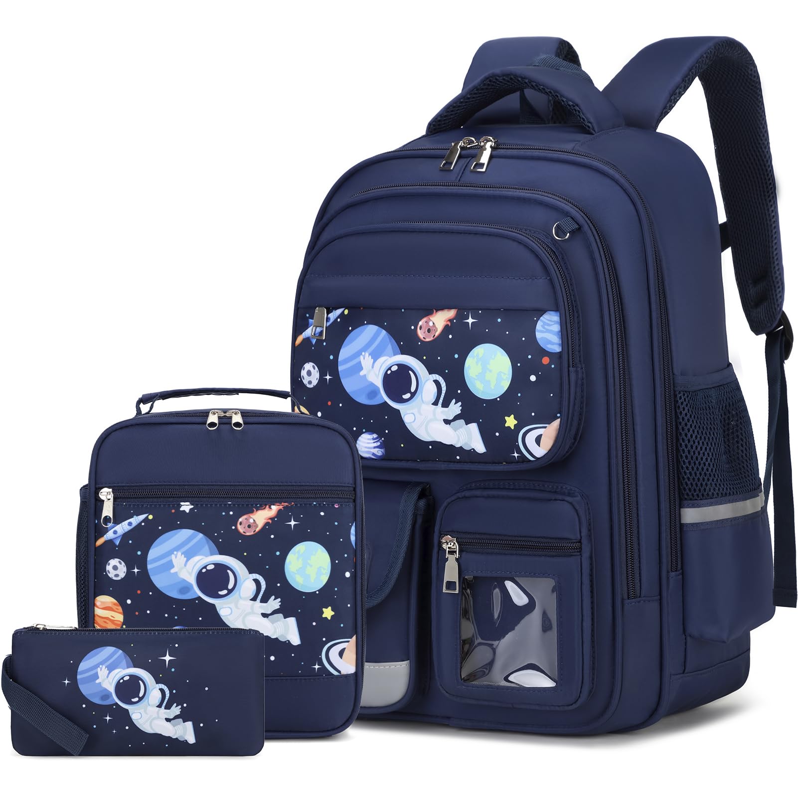 3PCS Boys Backpack Set with Lunch Box & Pencil Case - Space Astronaut Design for School & Travel