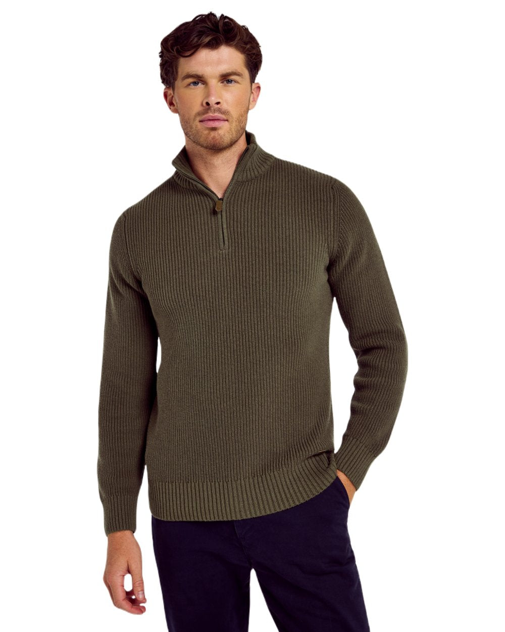 Dubarry Men's Portmarnock Fisherman Zip Neck Sweater - Warm Wool Pullover for Outdoor Activities, Fishing & Casual Wear