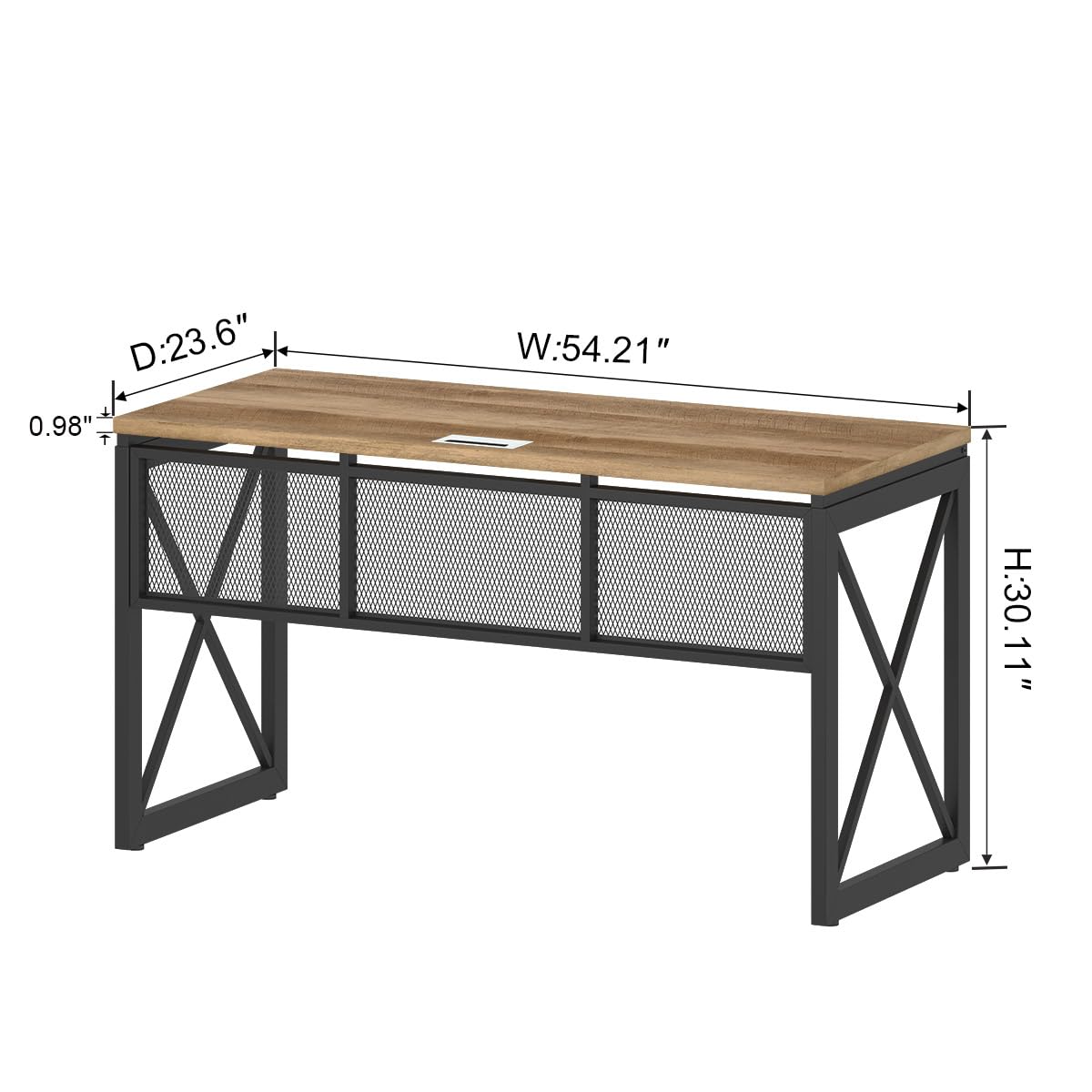 BON AUGURE 54 Inch Farmhouse Computer Desk - Modern Industrial Home Office Desk with Wood Metal Design, Sturdy Study Writing Table & Gaming Desk (Vintage Oak) - Perfect for Small Spaces, Home Office, Dorm Room & Gaming Setup