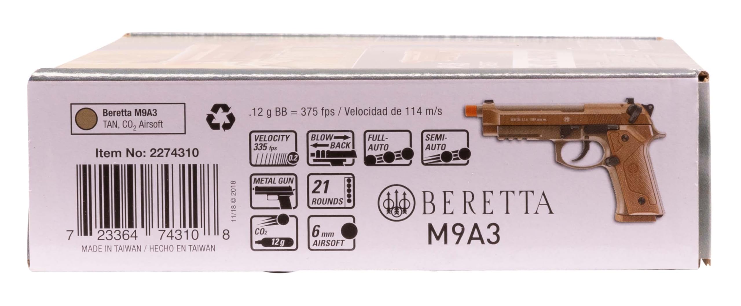 Umarex Beretta M9A3 Blowback Full Auto 6mm BB Airsoft Pistol - Realistic CO2 Powered Air Gun for Target Shooting & Training