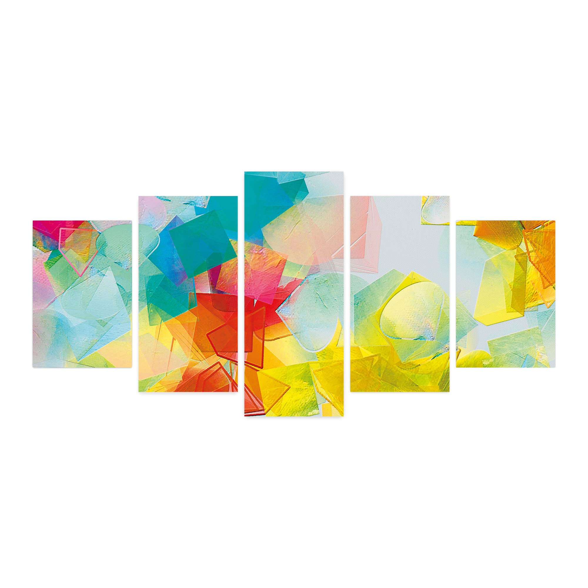 Ambesonne Abstract 5-Panel Acrylic Glass Wall Art - Modern Geometric Brushstroke Design in Teal, Yellow & Pink - 60