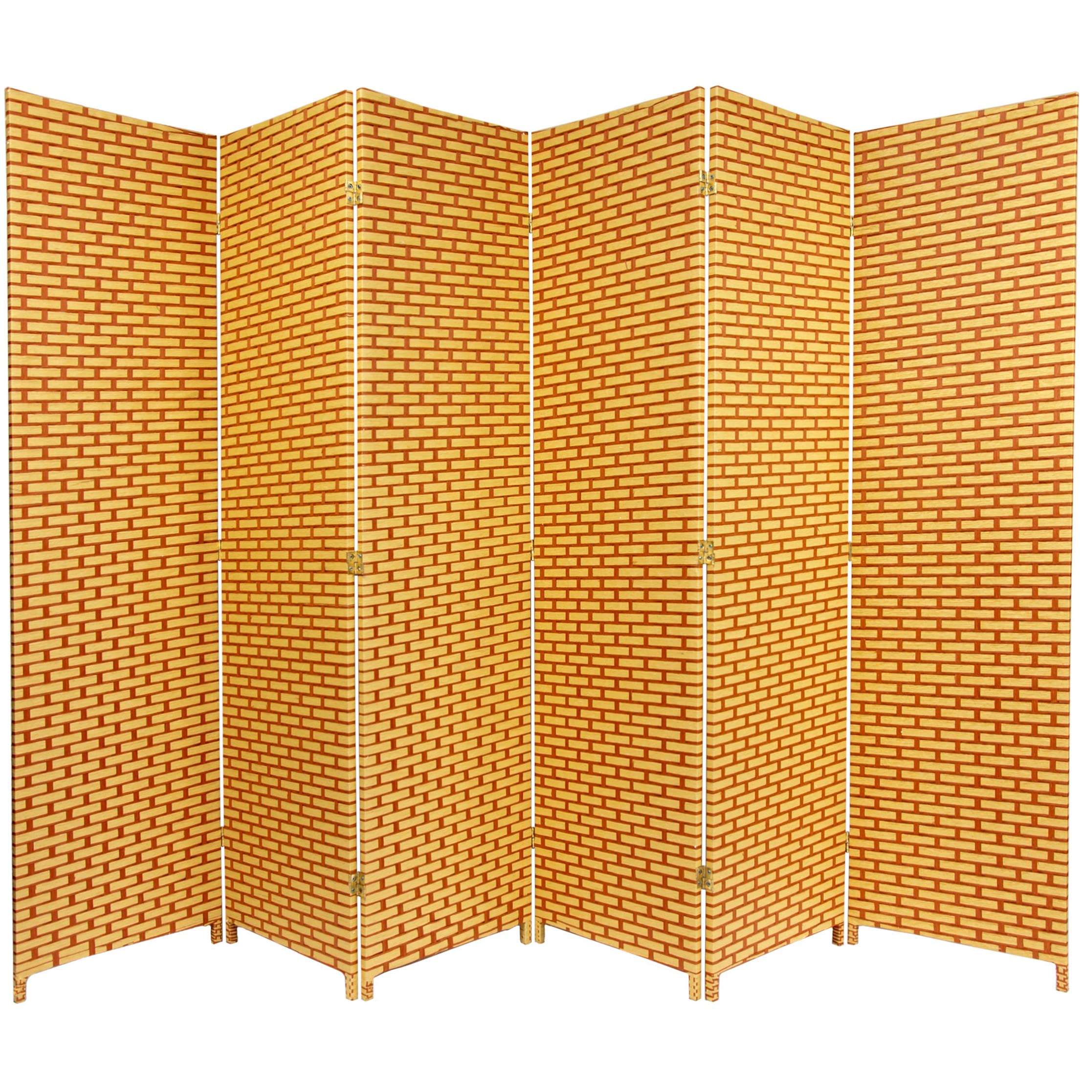 6 ft. Tall Woven Fiber Red Lantern Room Divider - Natural/Rust 6-Panel Folding Screen for Home Decor, Office Partition & Asian-Themed Events