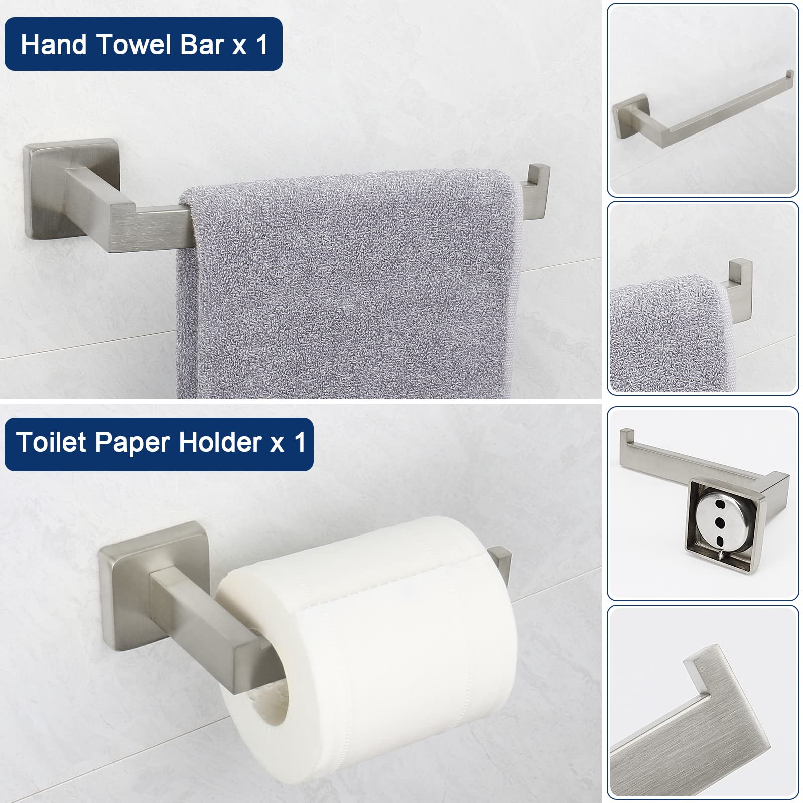 NearMoon 5-Piece Bathroom Hardware Set - 304 Stainless Steel Square Towel Rack Kit with 24