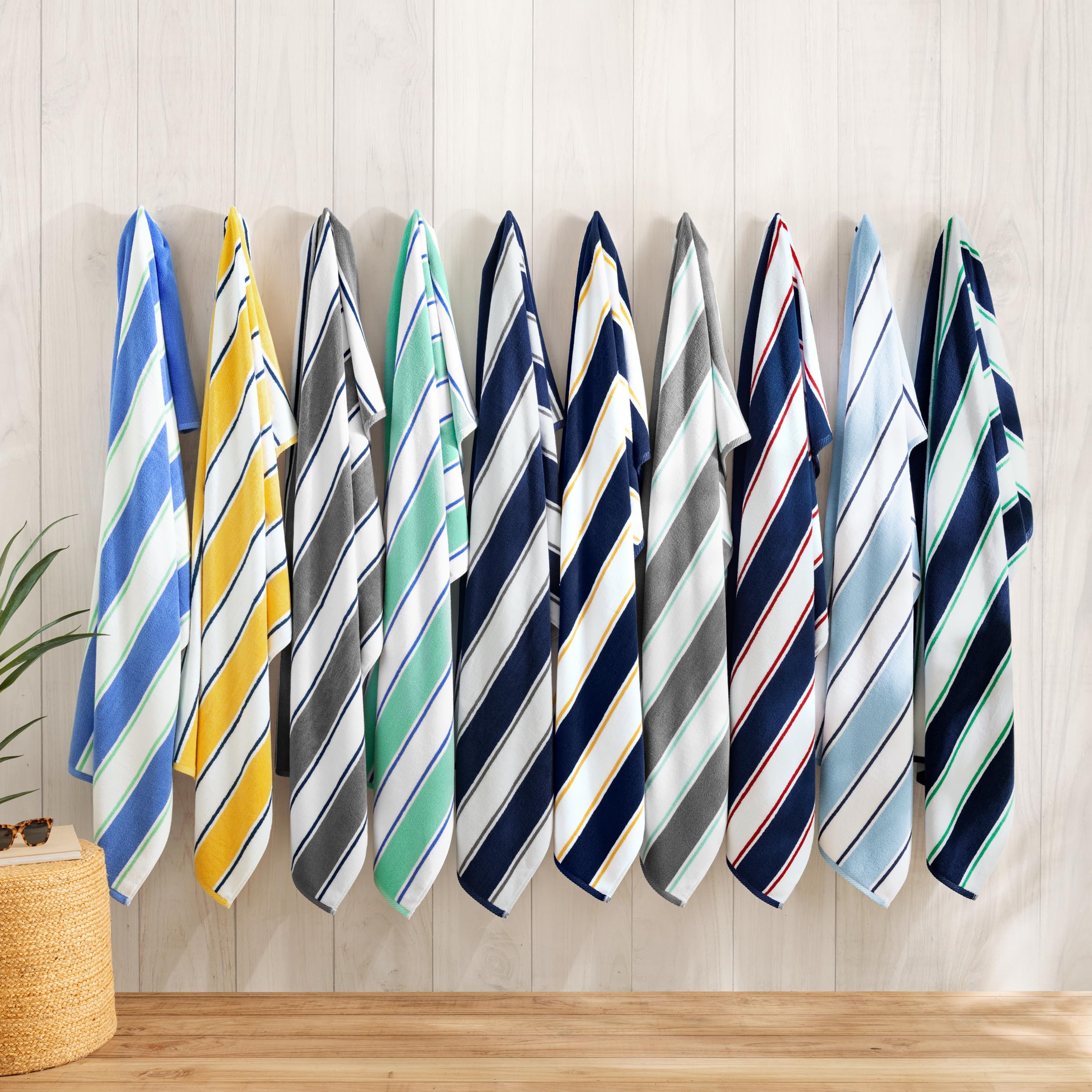 Aston & Arden Striped Beach Towel Set of 8 - Oversized 35x70 Inch Soft Plush Thick Cotton Towels - 600 GSM Heavy & Luxury Pool Towels for Beach, Resort, Hot Tub, Swimming Pool - Perfect for Vacation, Spa Day, and Outdoor Lounging - Gray and Navy Blue