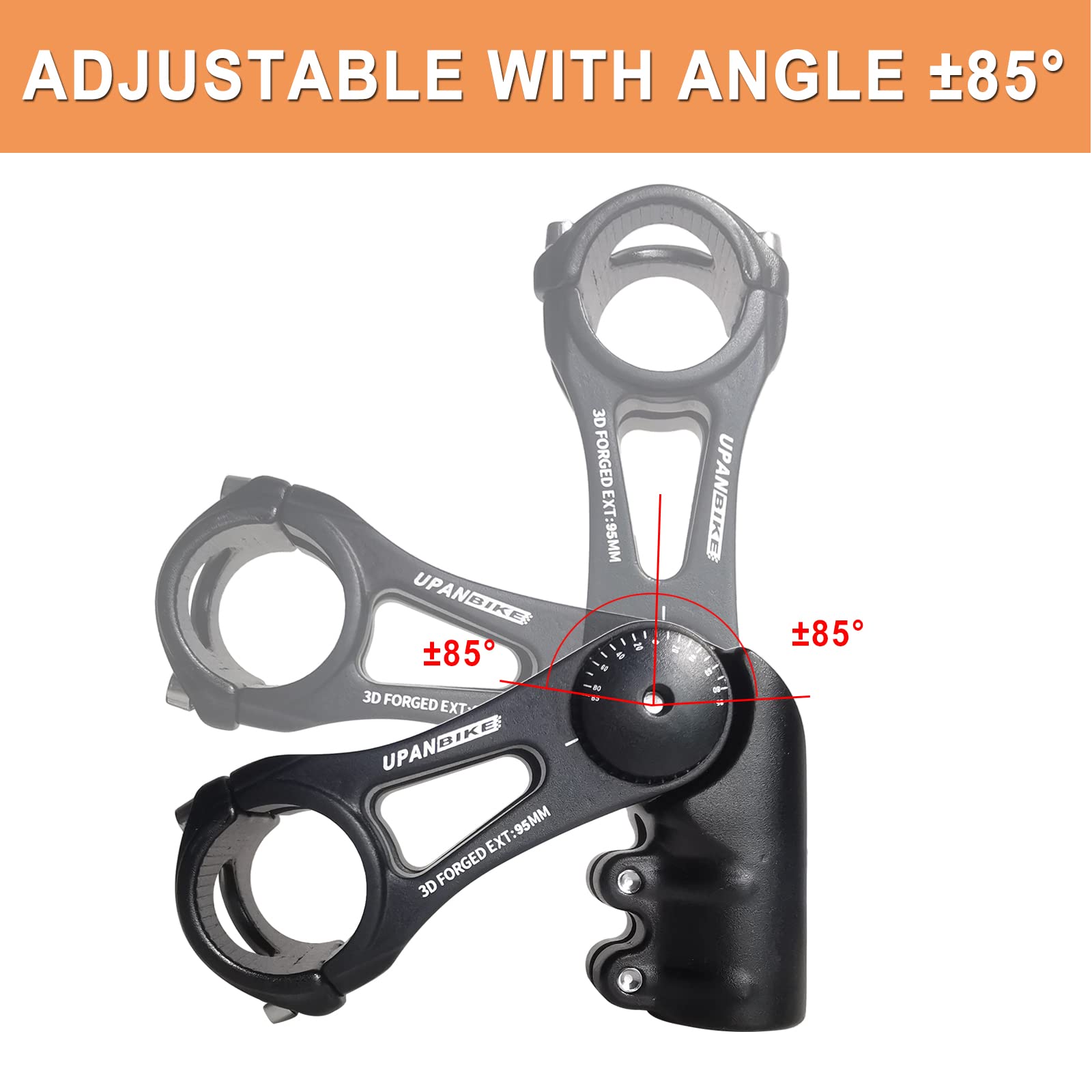 UPANBIKE Adjustable Bike Stem 31.8mm - 75mm/95mm/130mm Aluminum Alloy Handlebar Riser Extender - 130 Degree Angle for MTB, Road Bike, BMX & Mountain Bikes - Perfect for Commuting, Trail Riding & Urban Cycling