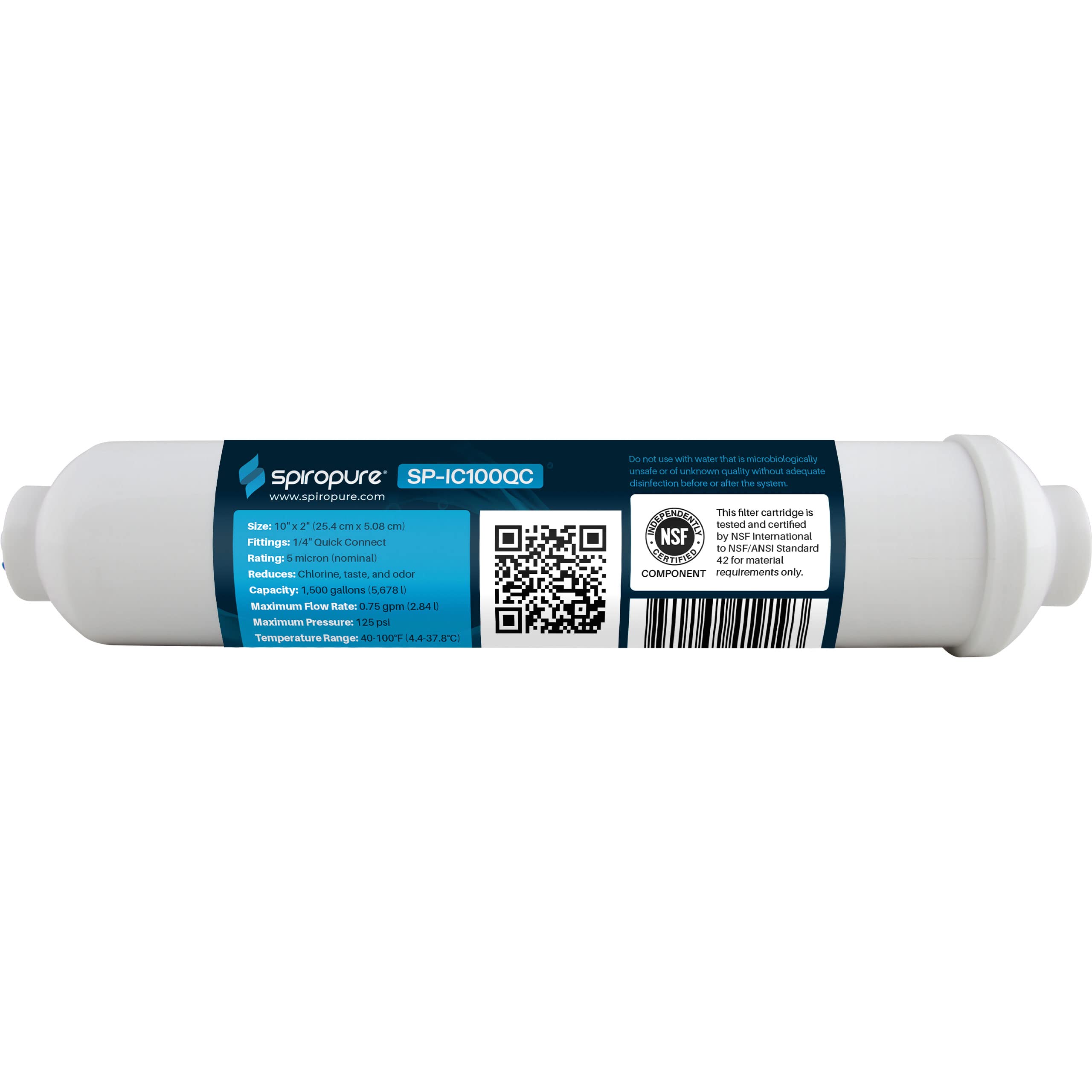 SpiroPure NSF Certified Coconut Shell Granular Carbon Inline Water Filter - 1/4