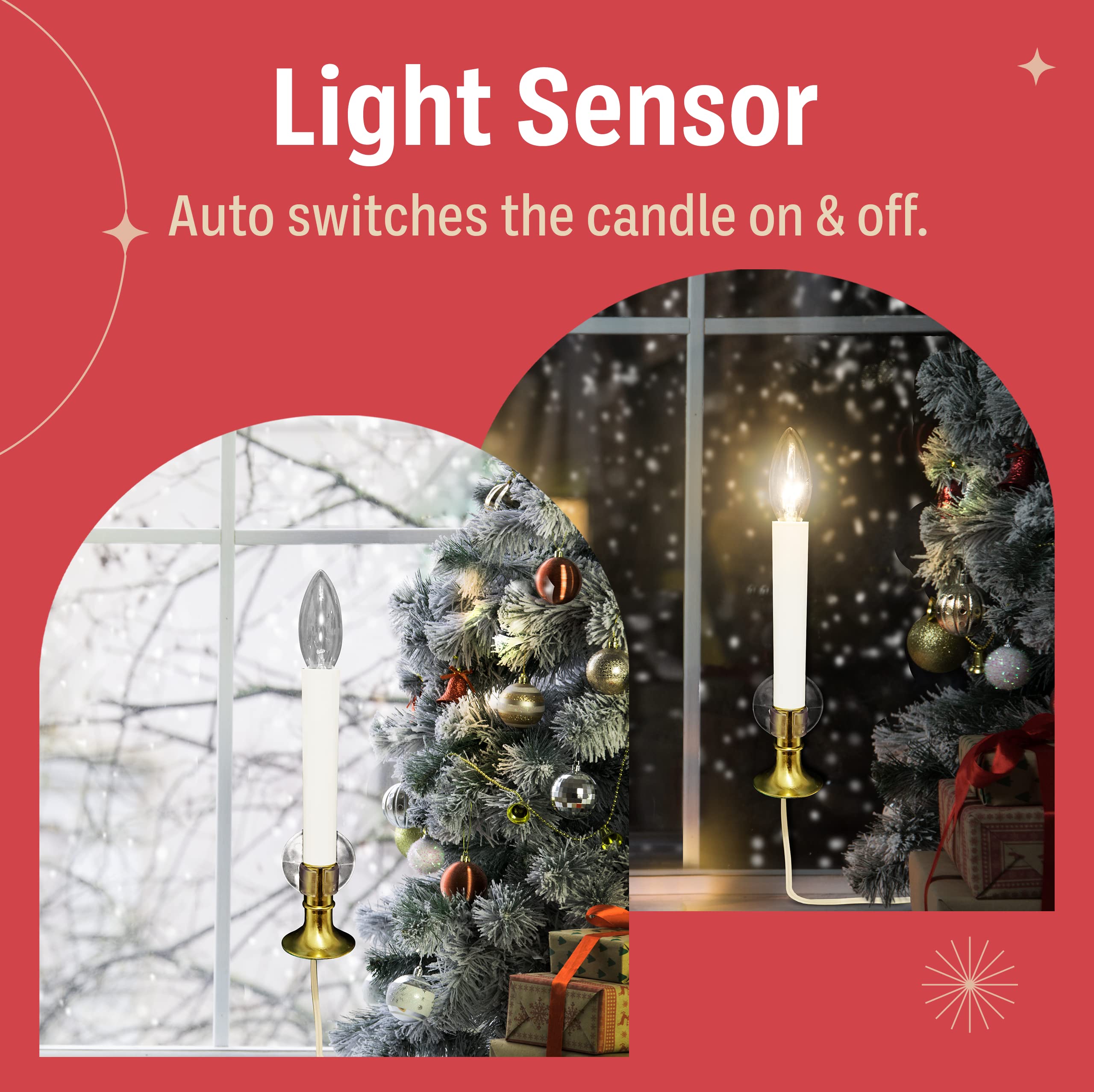 Holiday Joy 9-Inch Electric Window Candles with Auto Sensor - Set of 1 (Includes 2 Bulbs & Suction Cup Holder) - 5W, 120V - Perfect for Christmas Decorations, Home Lighting & Seasonal Ambiance